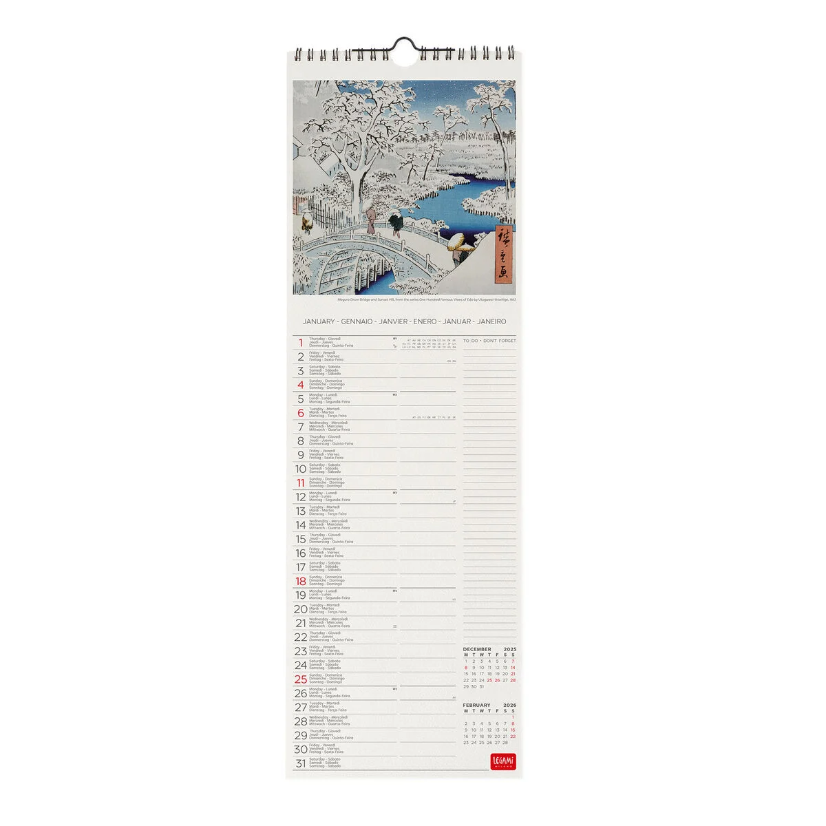 2026 Wall Calendar - 16 x 49 cm