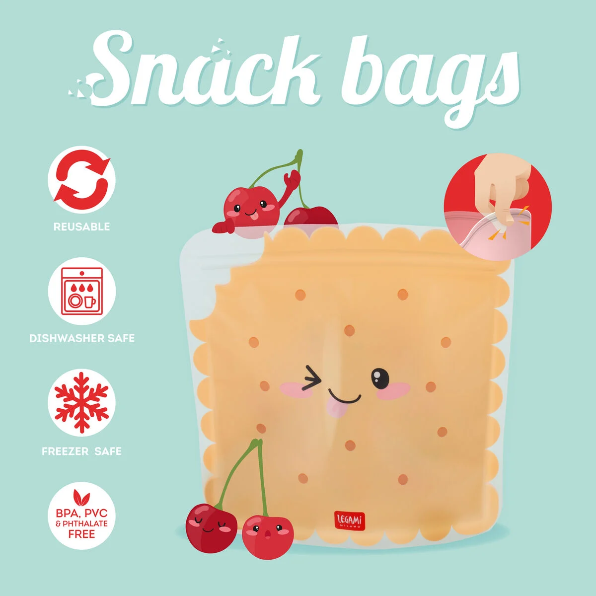 Set of 3 Reusable Snack Bags - Cookie - Snack Bags