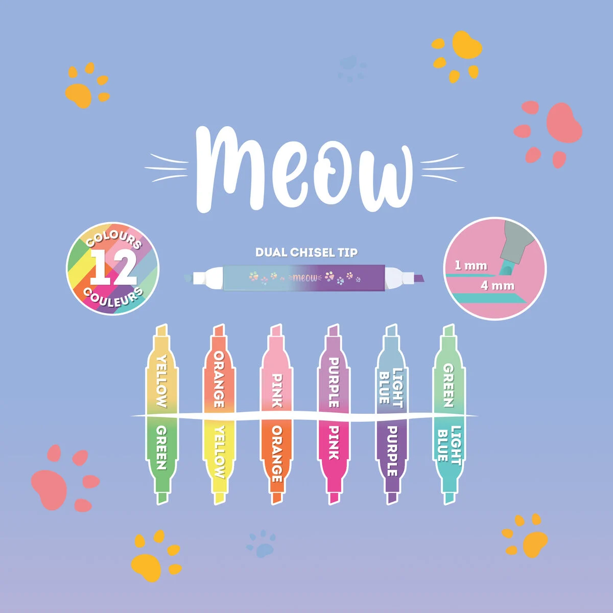 Set of 6 Kitty Dual-Tip Highlighters - Meow