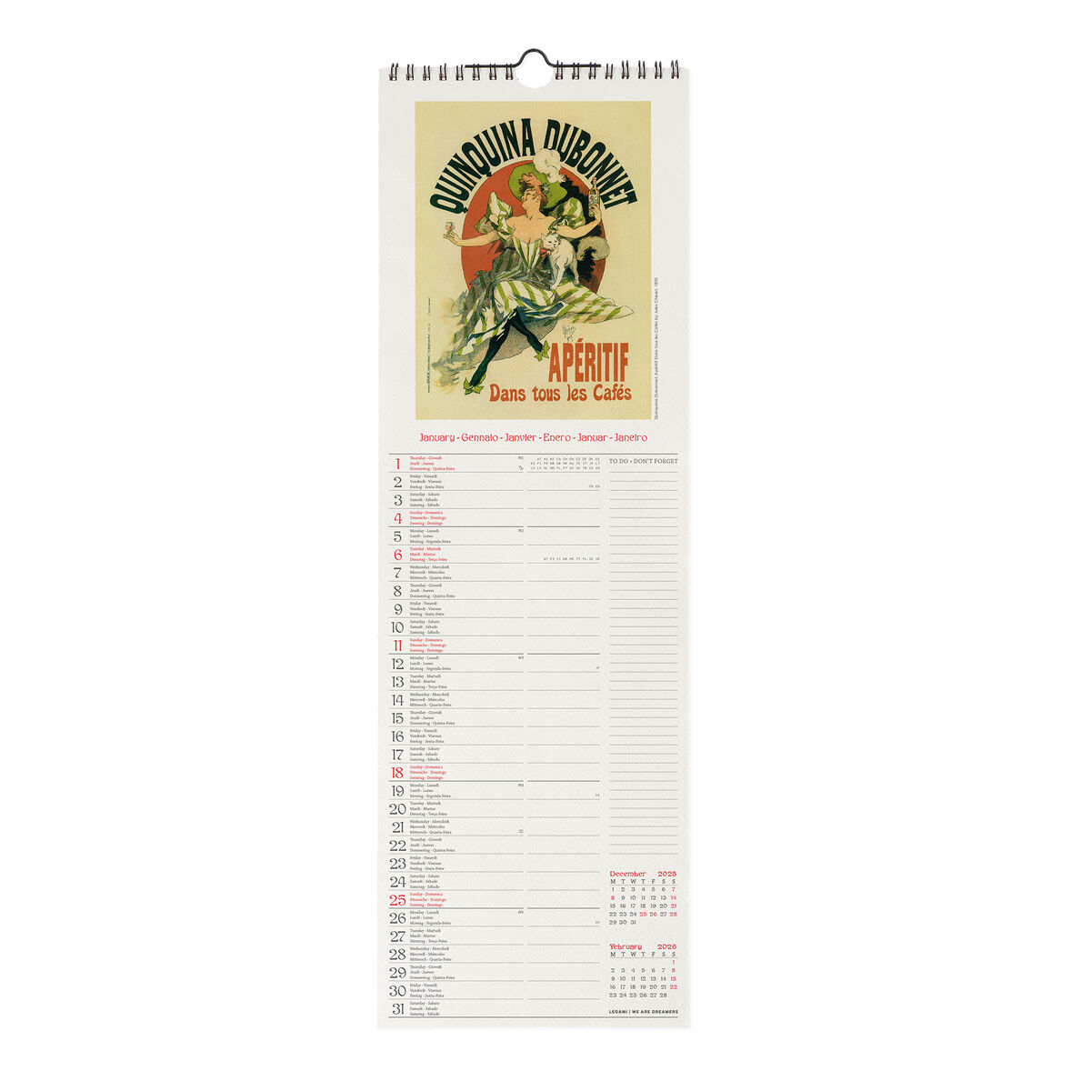 2026 Wall Calendar - 16 x 49 cm