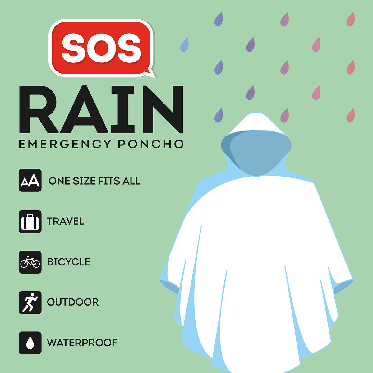 Waterproof Poncho for Adults - SOS Rain - Adult's size