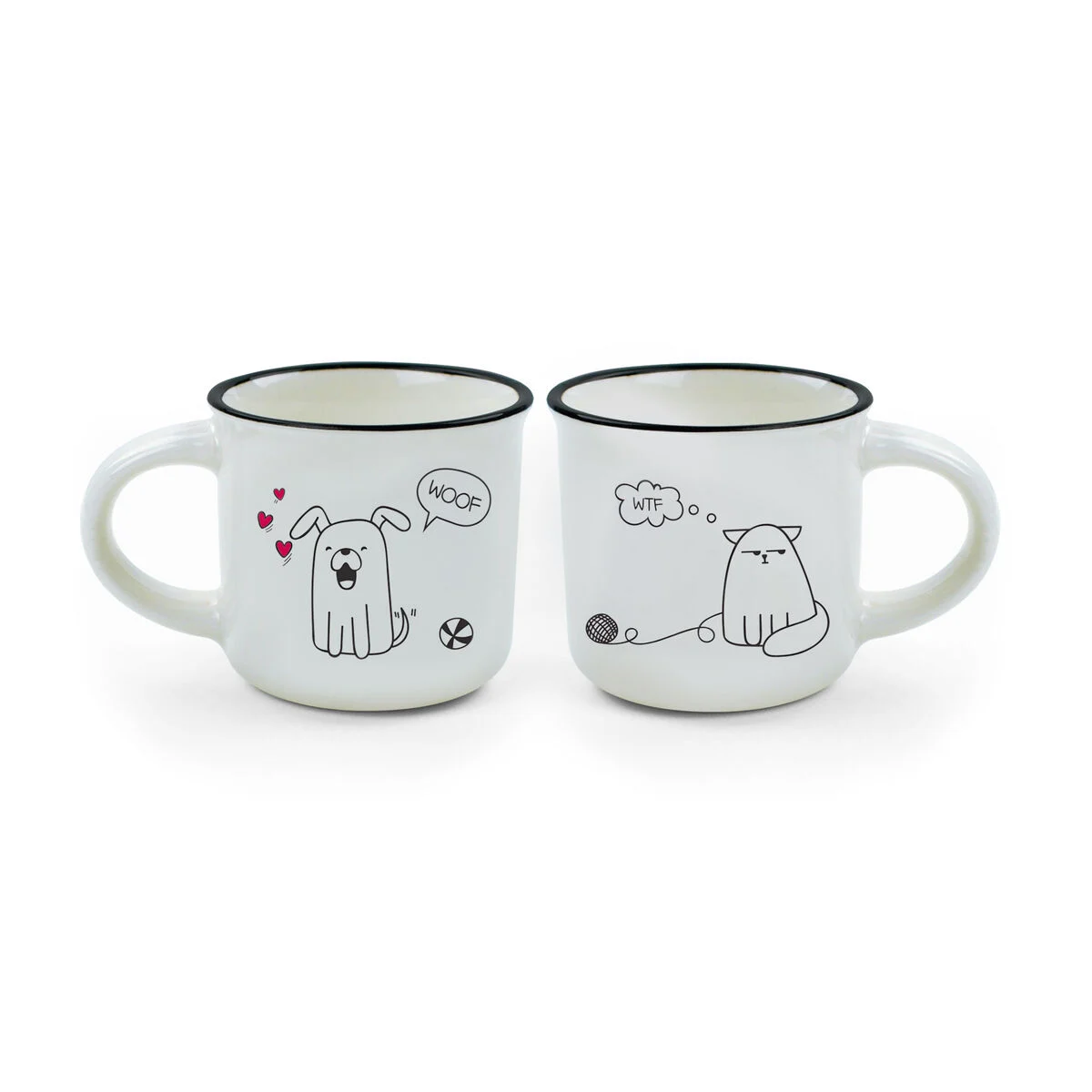 Set of 2 Coffee Cups - Dog and Cat - Espresso For Two