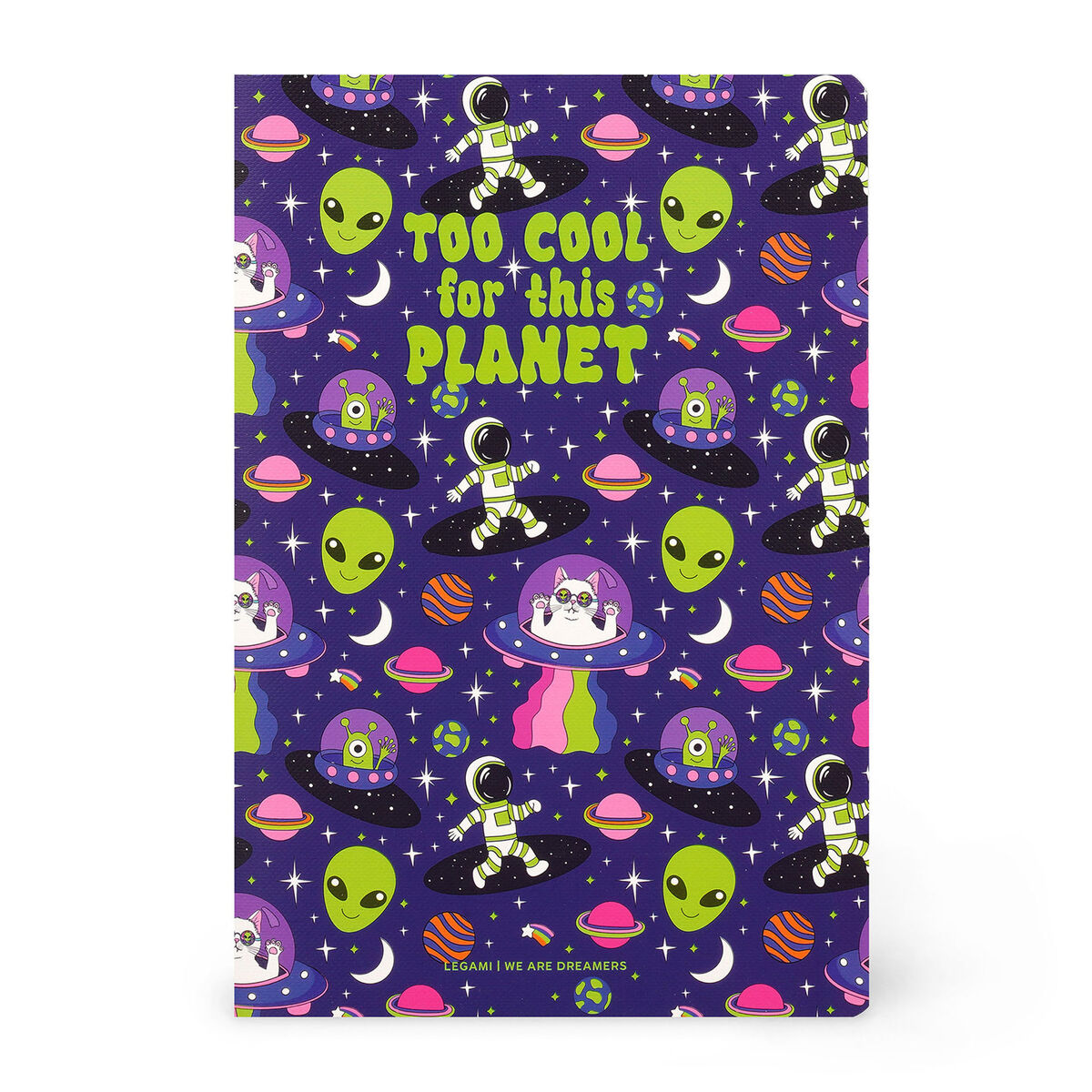 A6 Lined Notebook with Illustrated Hard Cover - Space