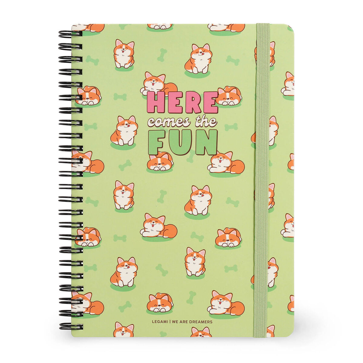 A5 Lined Notebook with Illustrated Hard Cover - Corgi - Jotter - Spiral-Bound