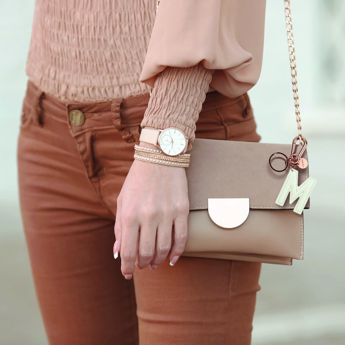 Key Ring with Initial Letter - M / White - My Initial