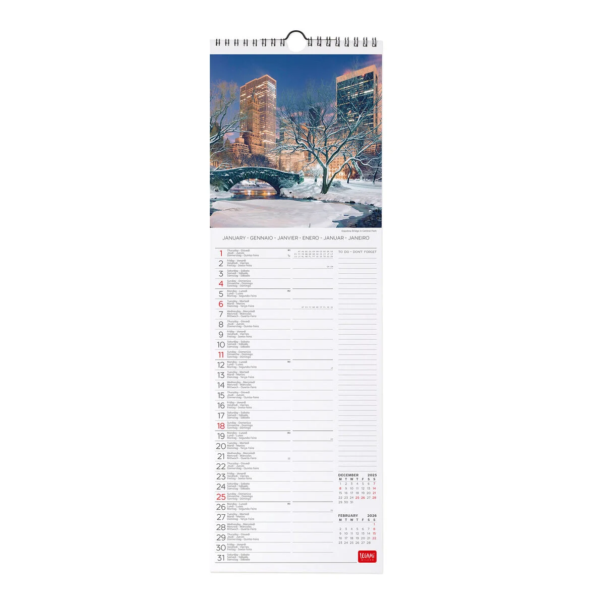 2026 Wall Calendar - 16 x 49 cm
