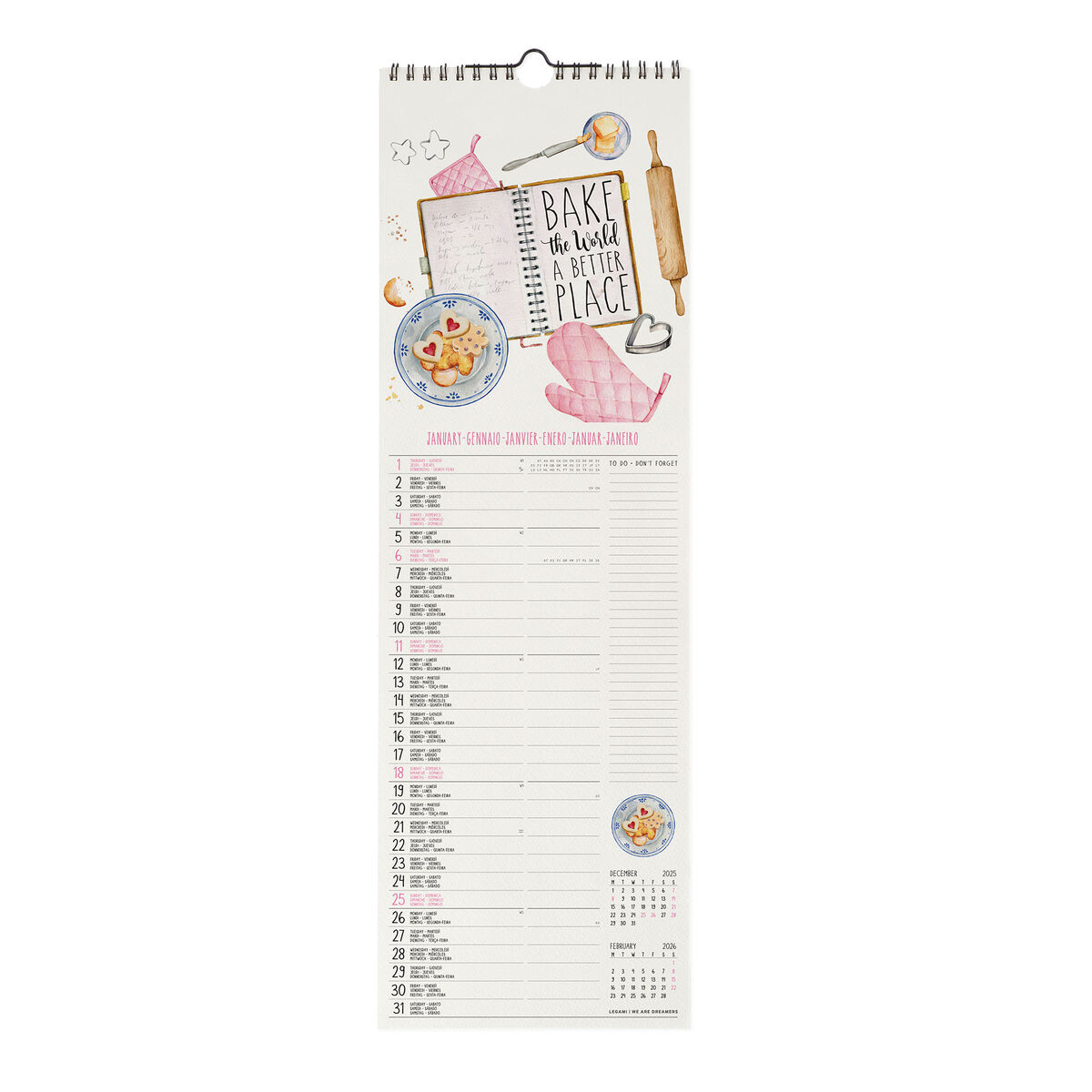 2026 Wall Calendar - 16 x 49 cm
