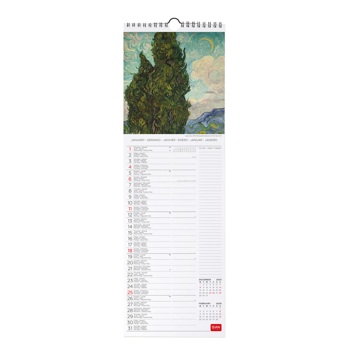 2026 Wall Calendar - 16 x 49 cm