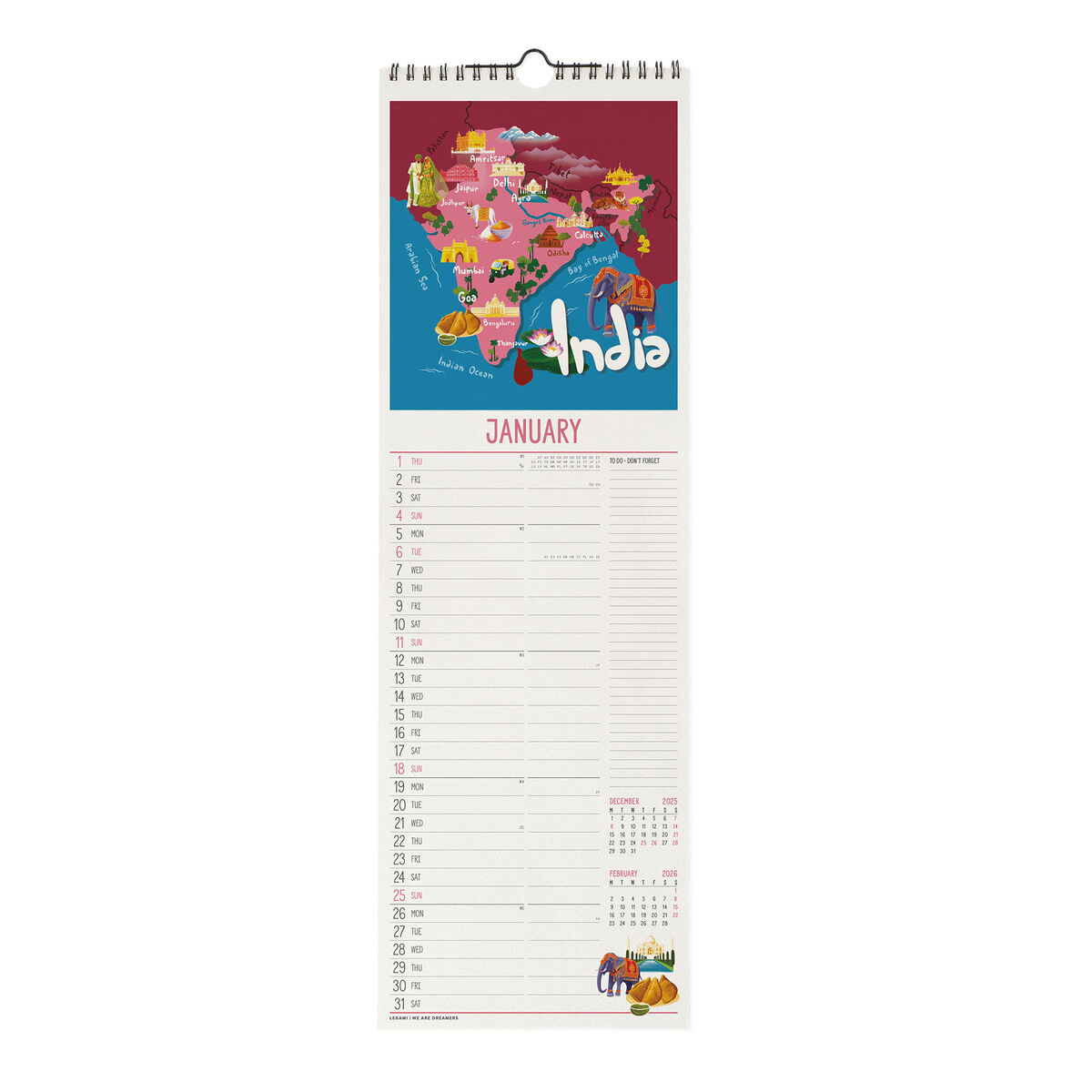 2026 Wall Calendar - 16 x 49 cm