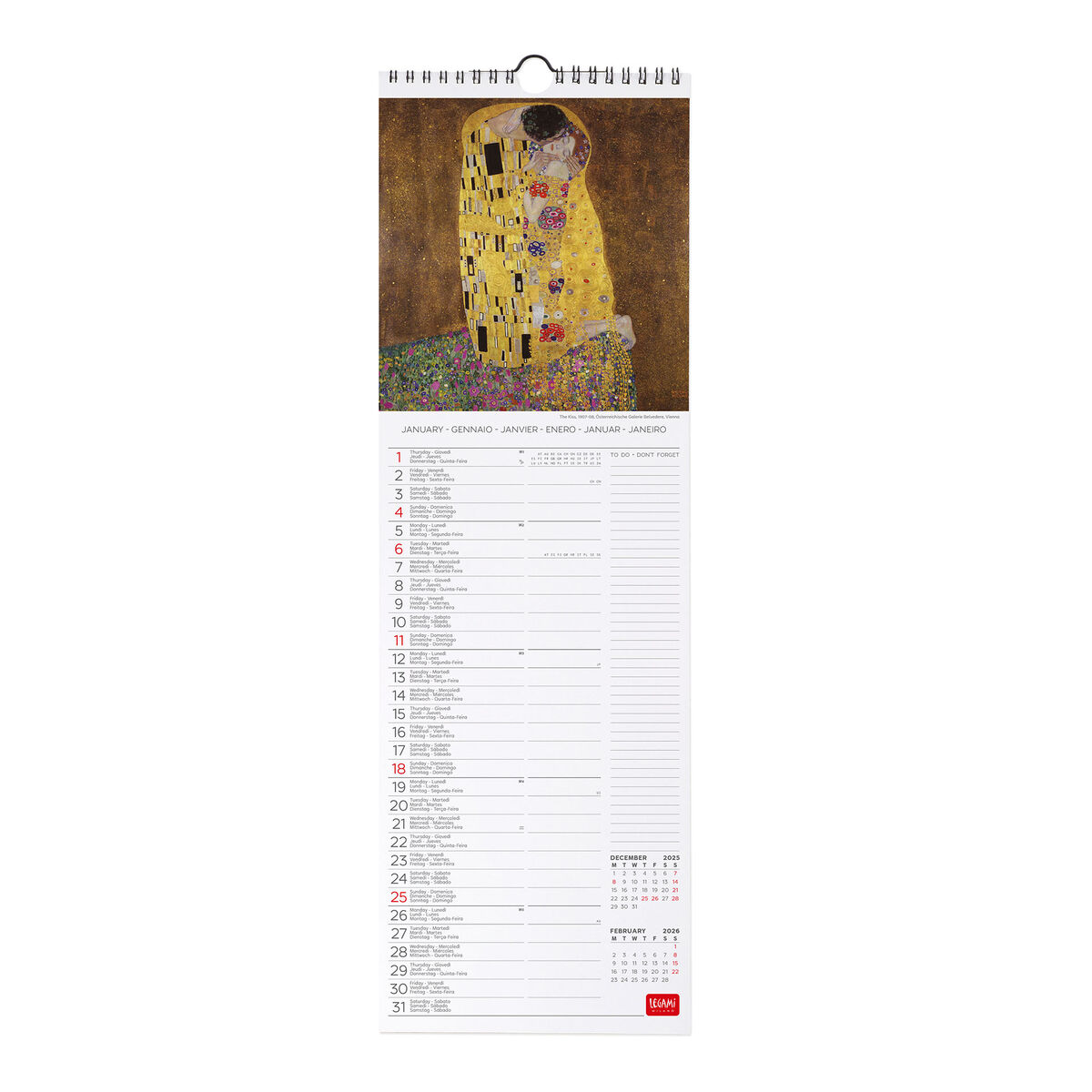 2026 Wall Calendar - 16 x 49 cm