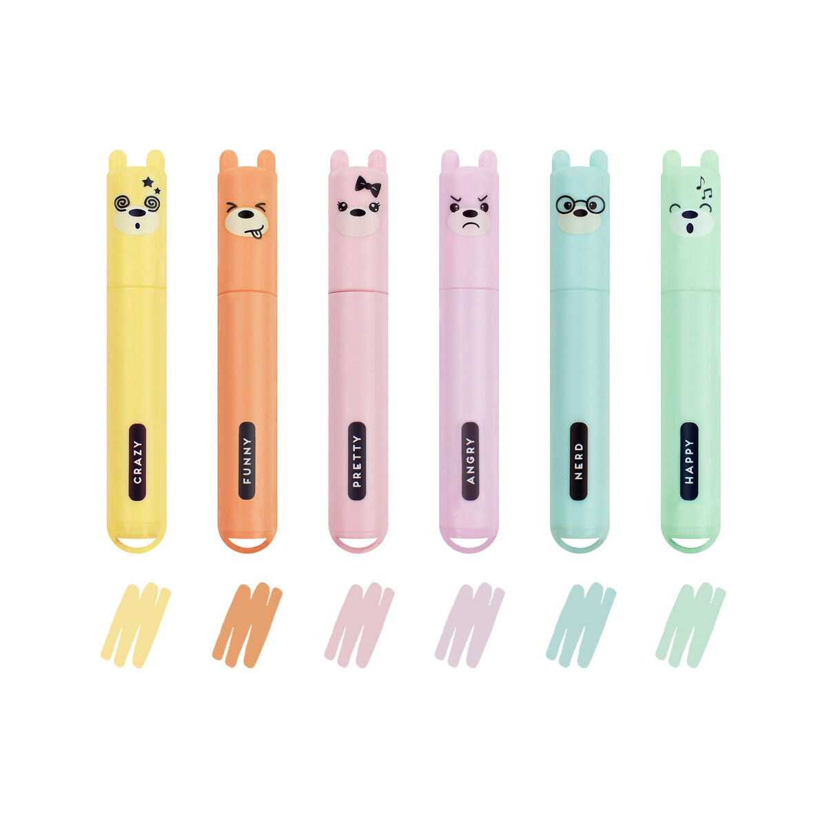 Set of 6 Mini Pastel Highlighters - Teddy