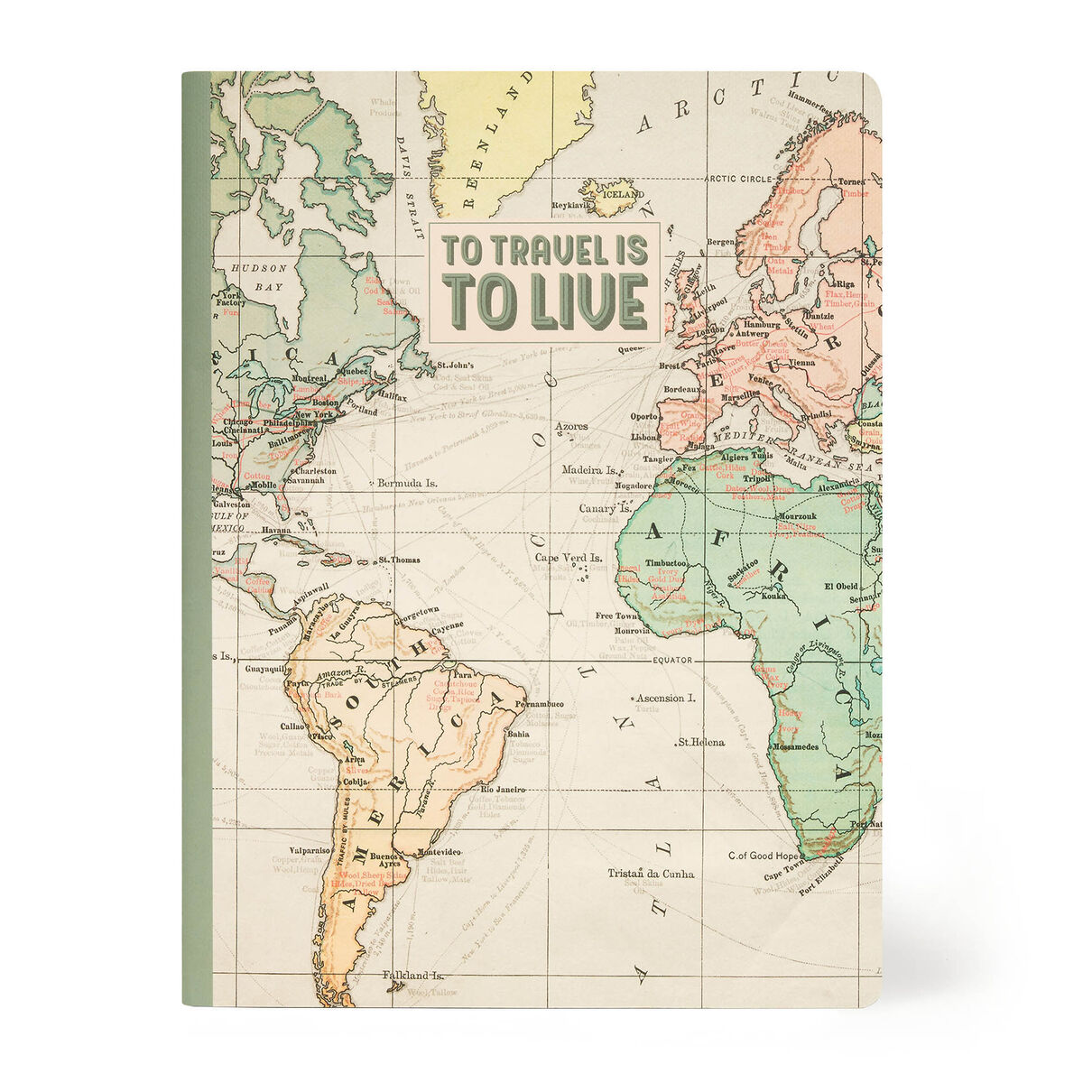 B5 Lined Notebook with Illustrated Hard Cover - Travel Map