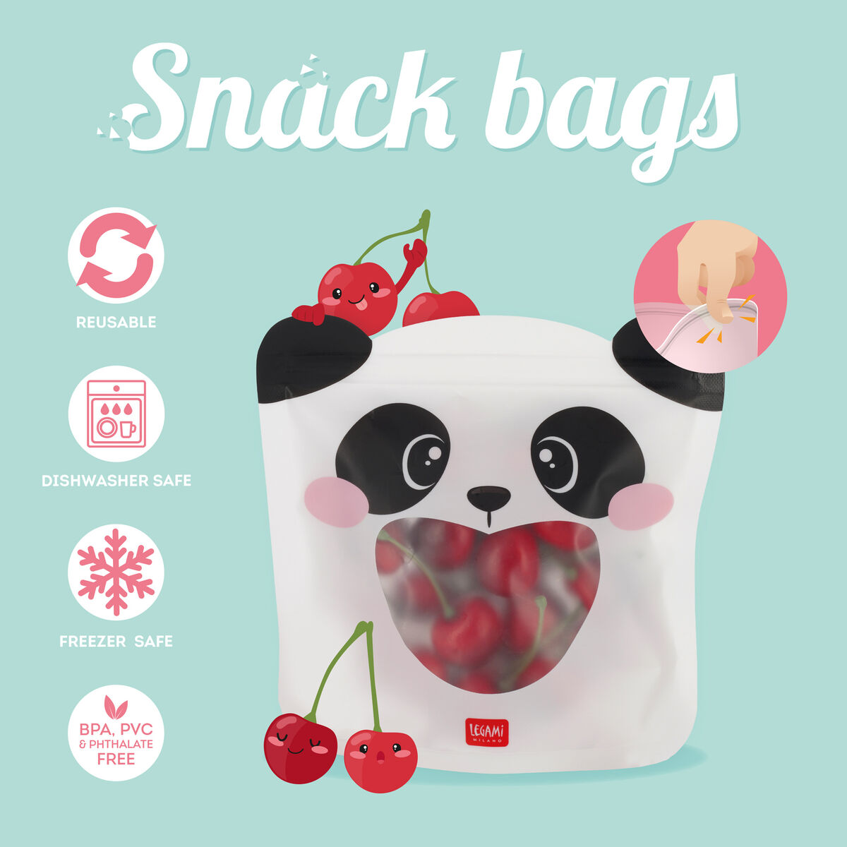 Set of 3 Reusable Snack Bags - Panda - Snack Bags