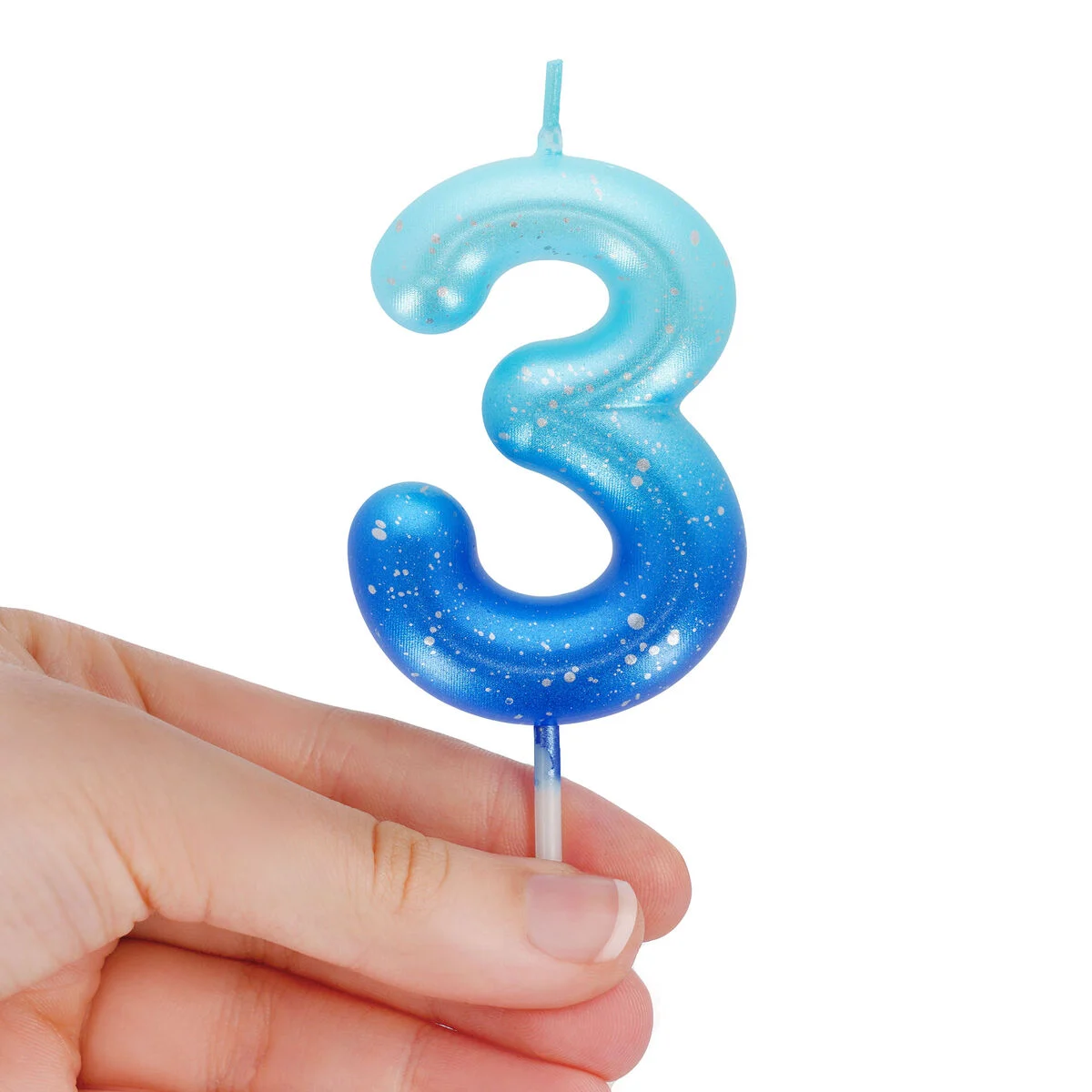 Blue Birthday Cake Candle - 3 - Happy Birthday Candle