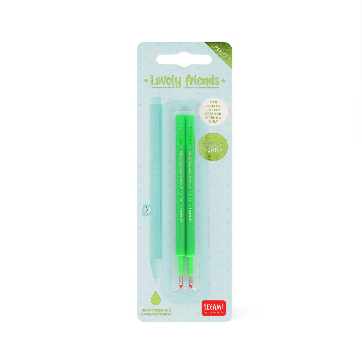 Set of 2 Refills for Lovely Friends Gel Pens - Neon Green Ink