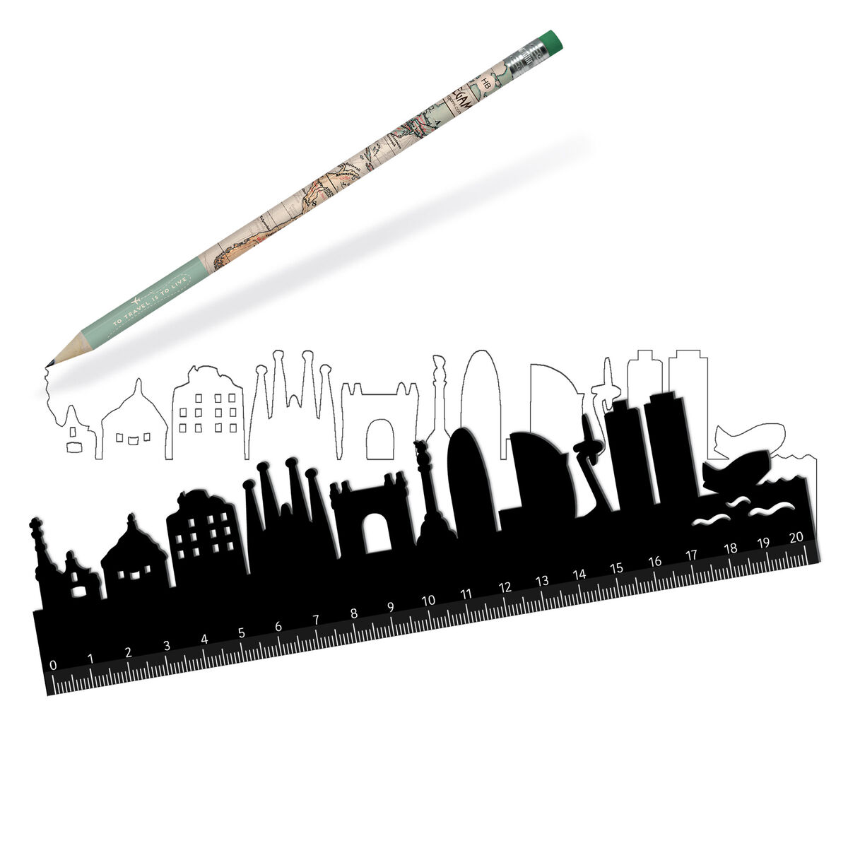 Ruler with the Barcelona Skyline - Follow The Skyline