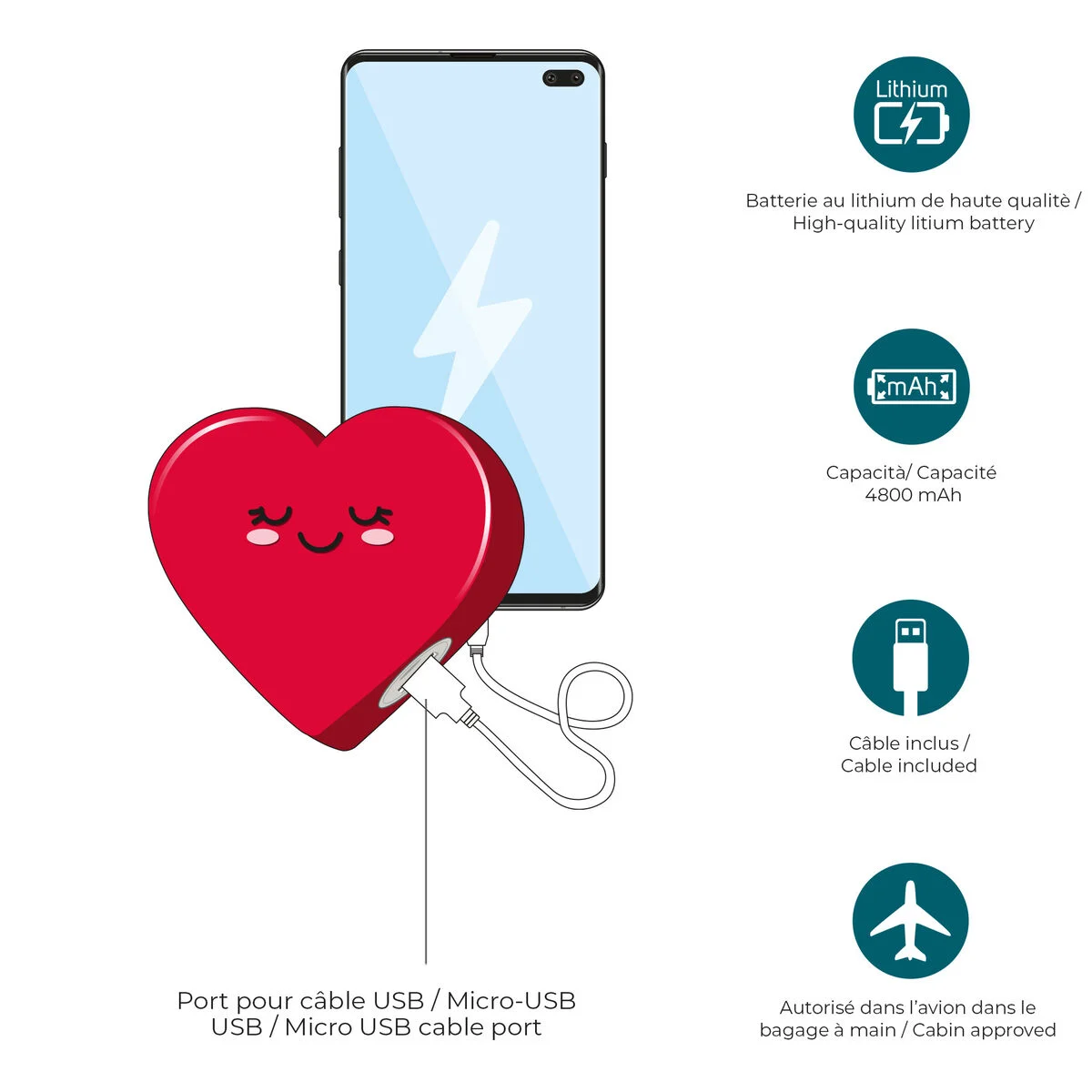 Heart Portable Battery Charger - My Super Power