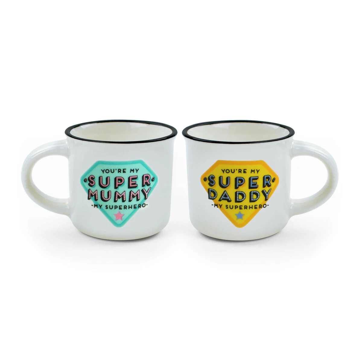 Set of 2 Coffee Cups - Super Mummy and Super Daddy - Espresso For Two
