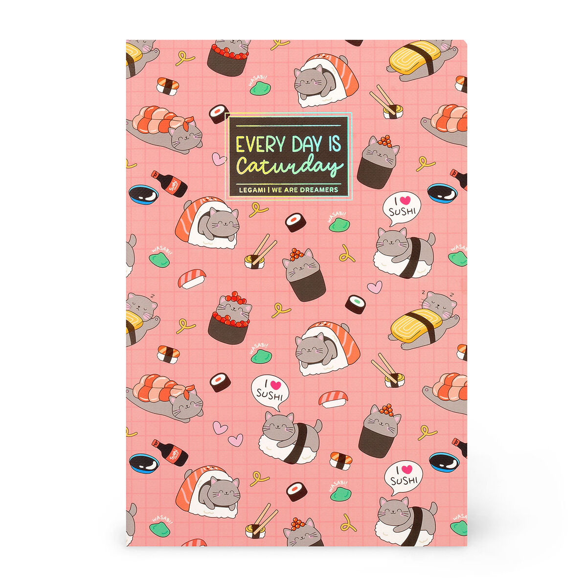 A5 Blank Notebook with Illustrated Hard Cover - Sushi Cat