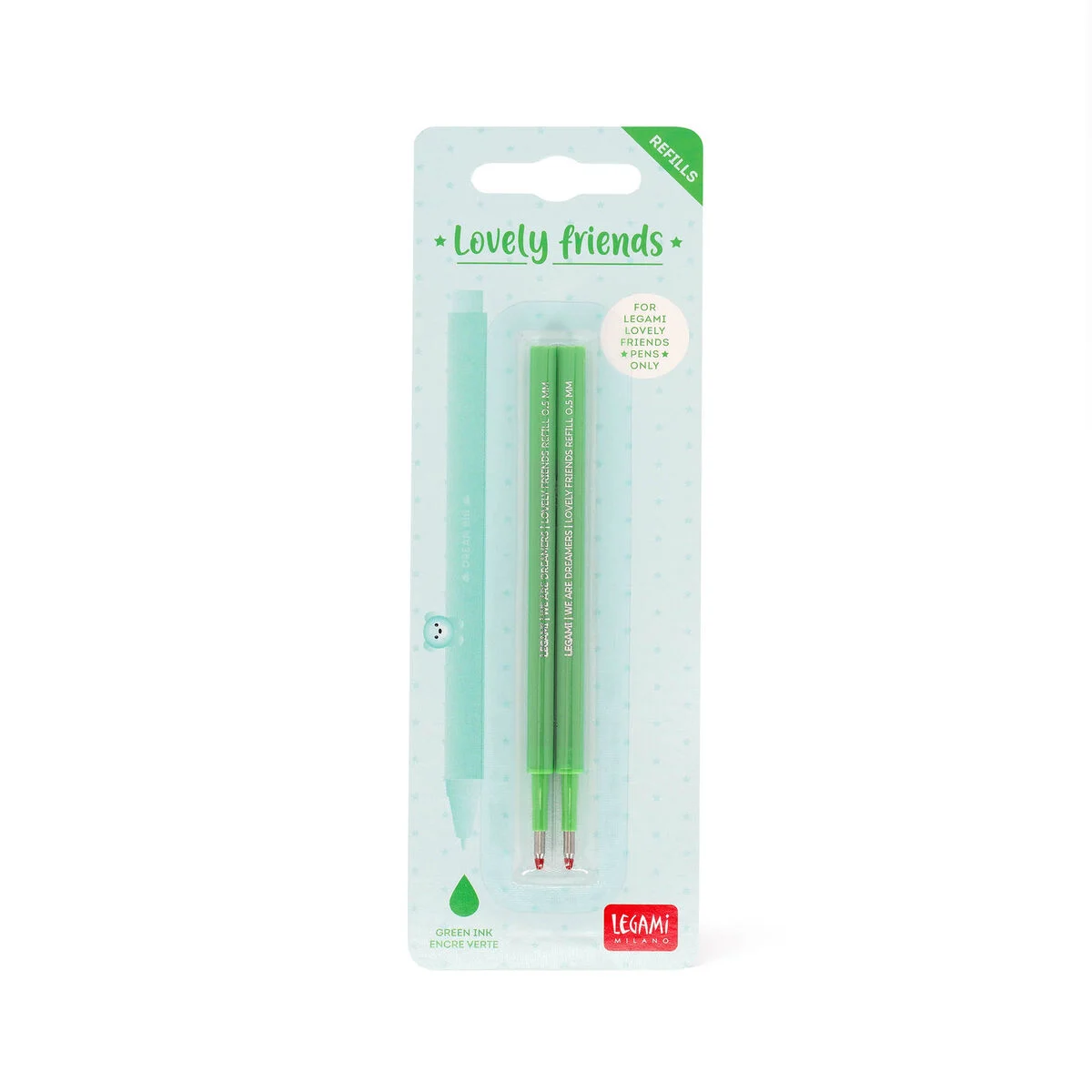 Set of 2 Refills for Lovely Friends Gel Pens - Green Ink