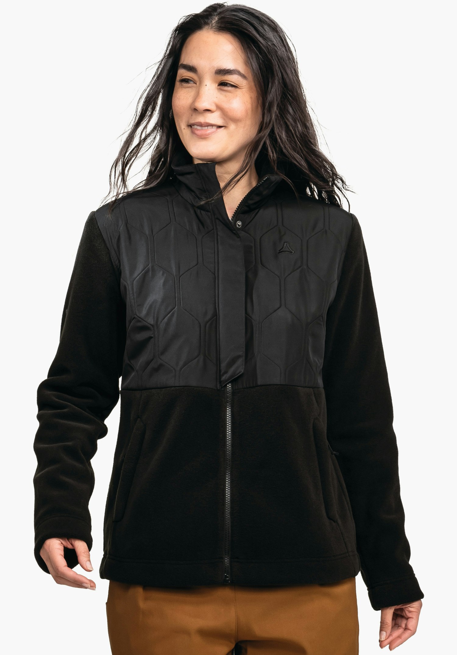 Fleece jacket with material mix & decorative quilting