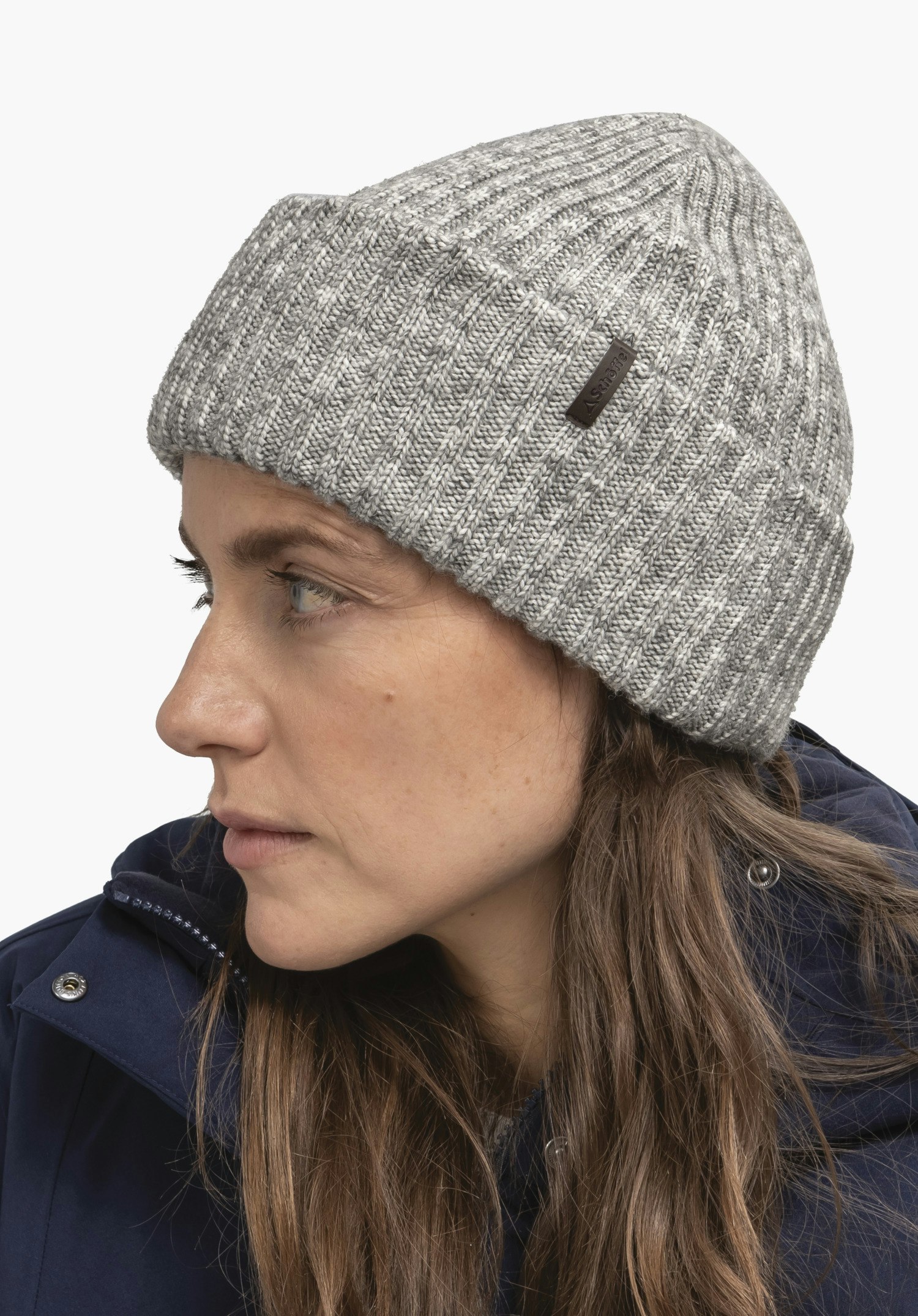 Fine rib knit hat in a melange look