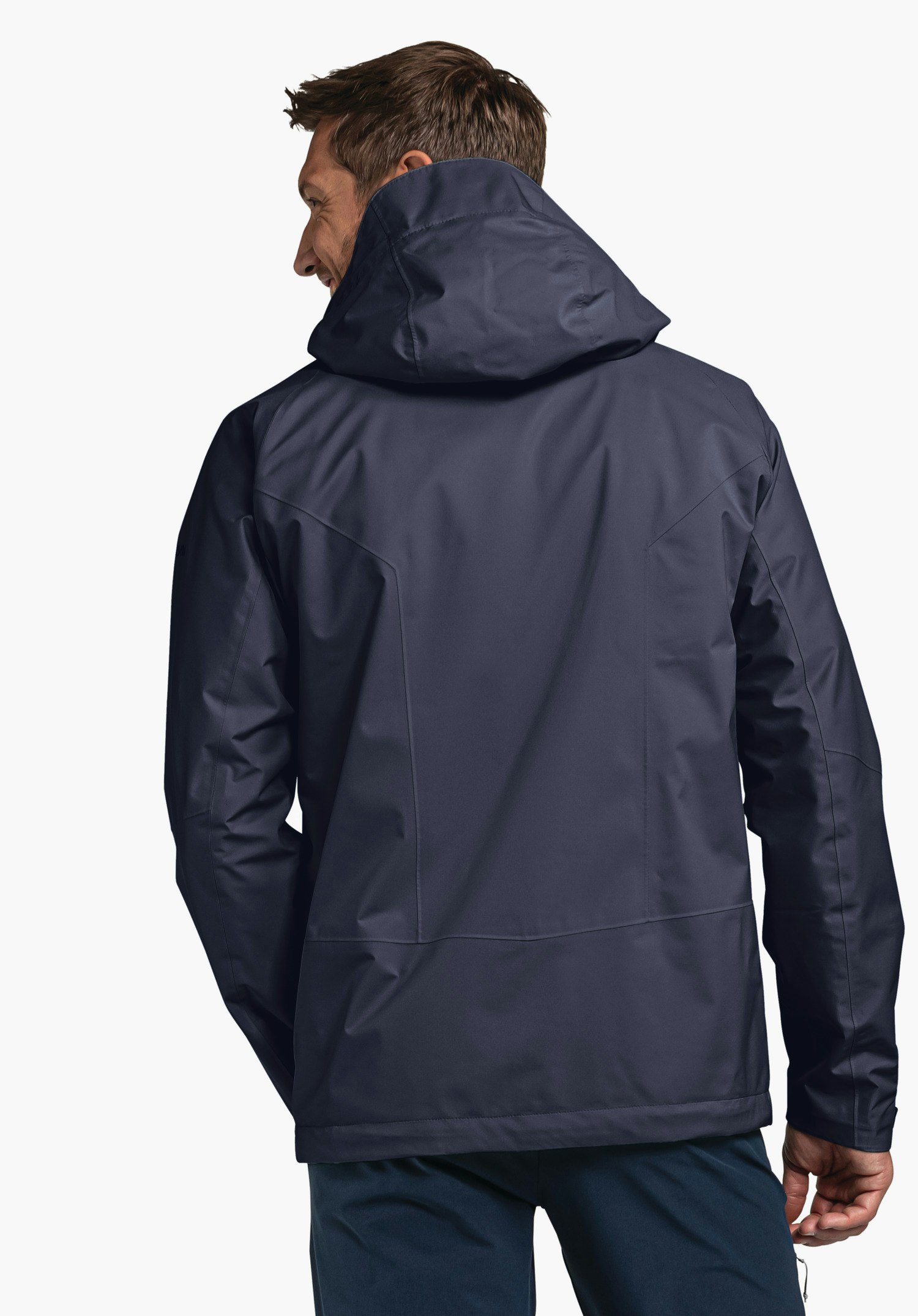 Stretchy rain jacket with pack-away bag