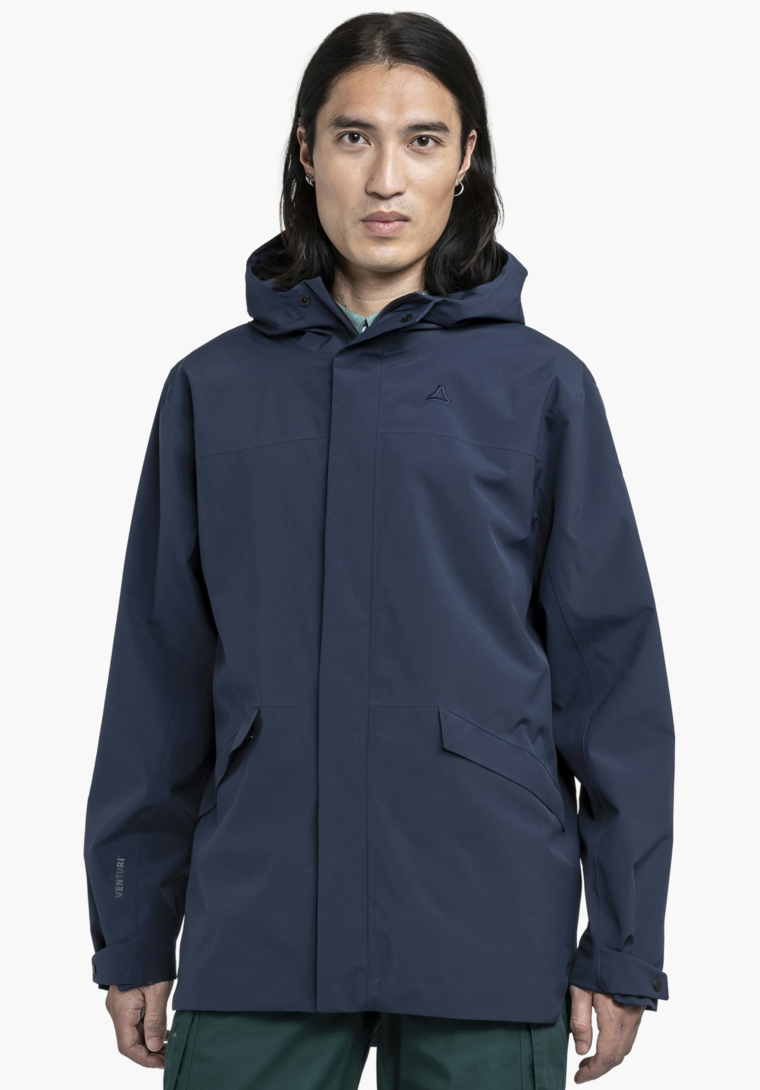 Recyclable rain jacket with stretch