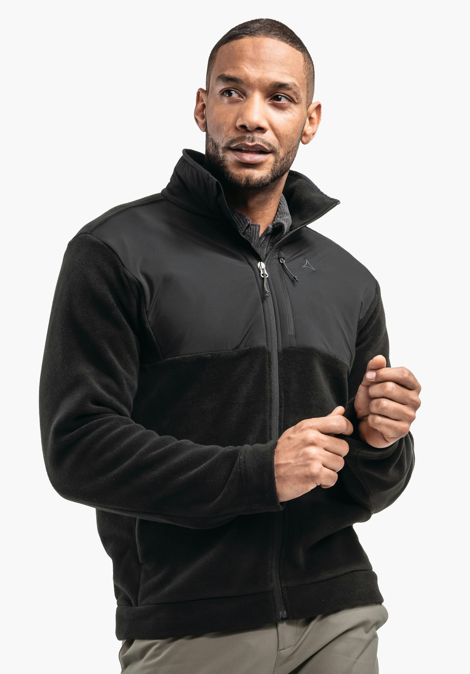 Fleece jacket with material mix & decorative quilting