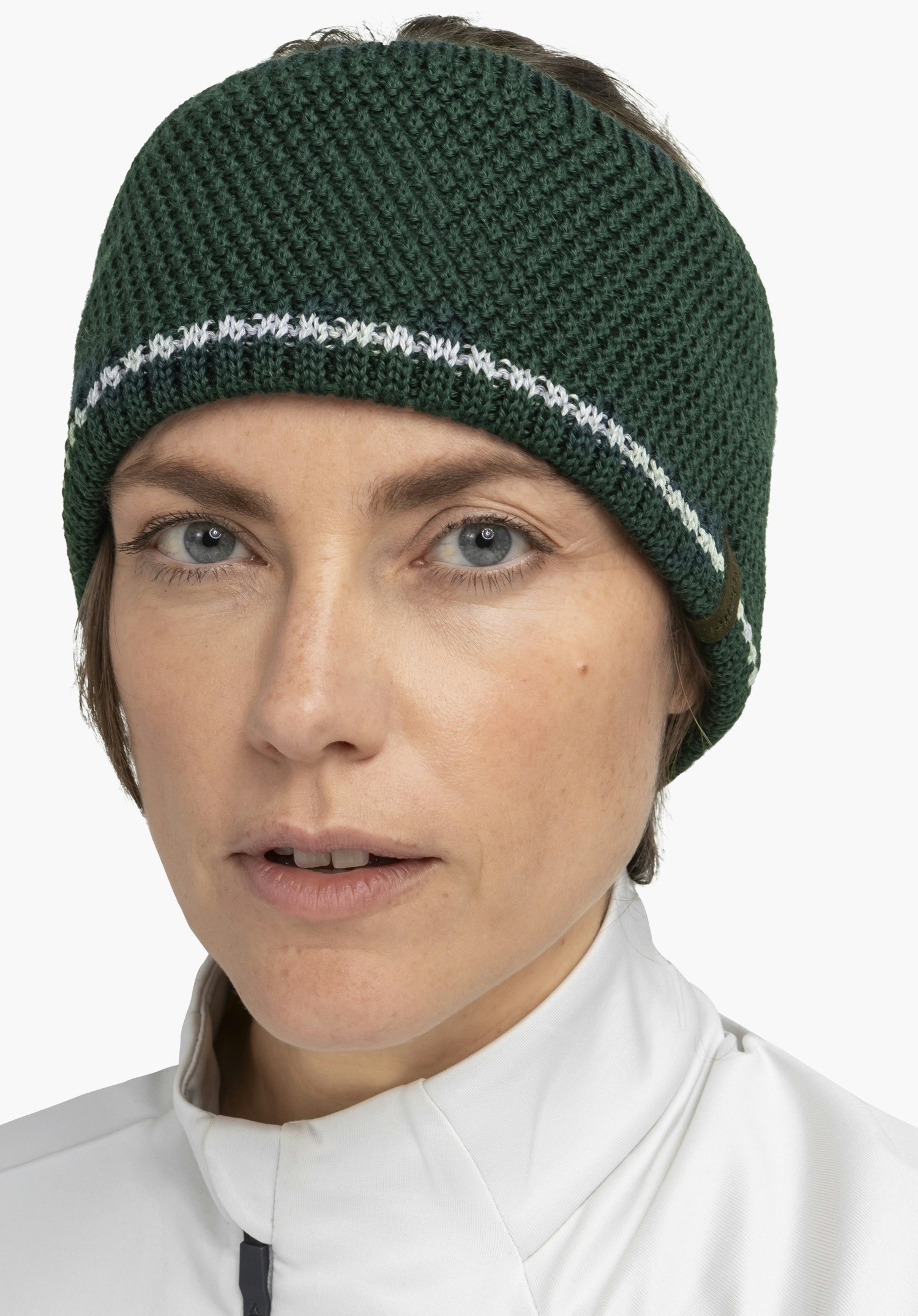 Warming knitted headband for hikes