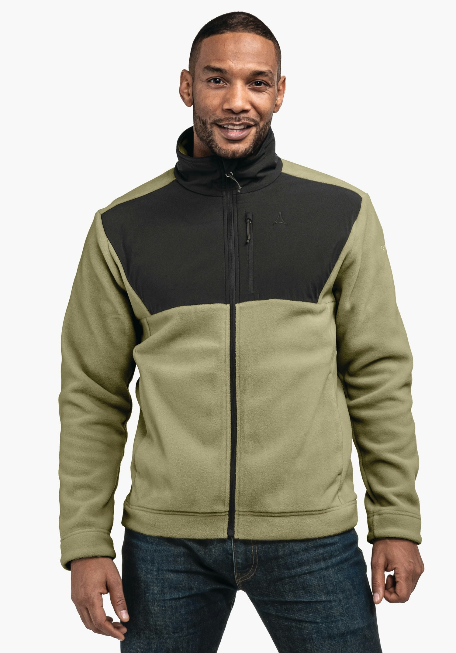 Fleece jacket with material mix & decorative quilting