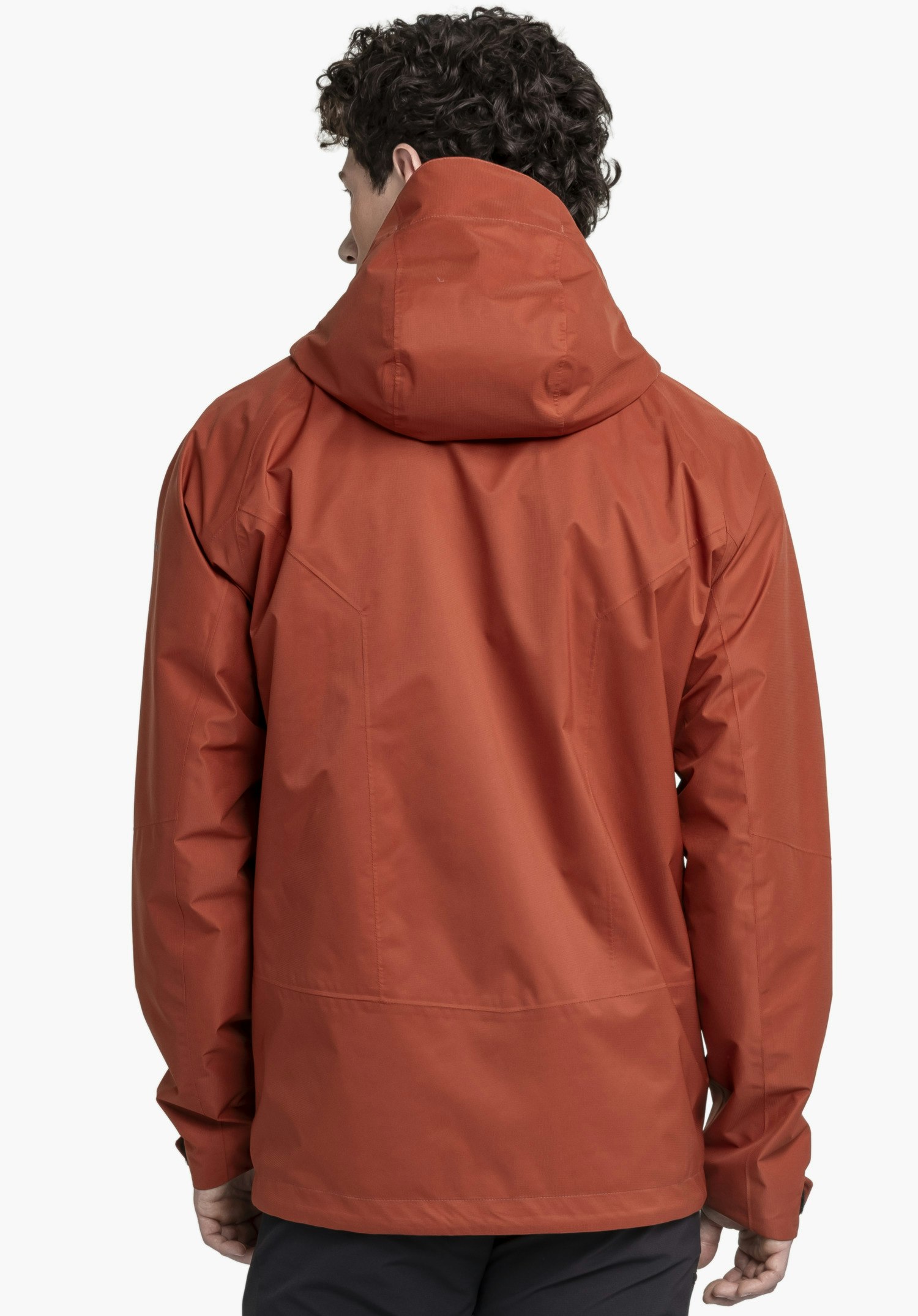 Stretchy rain jacket with pack-away bag