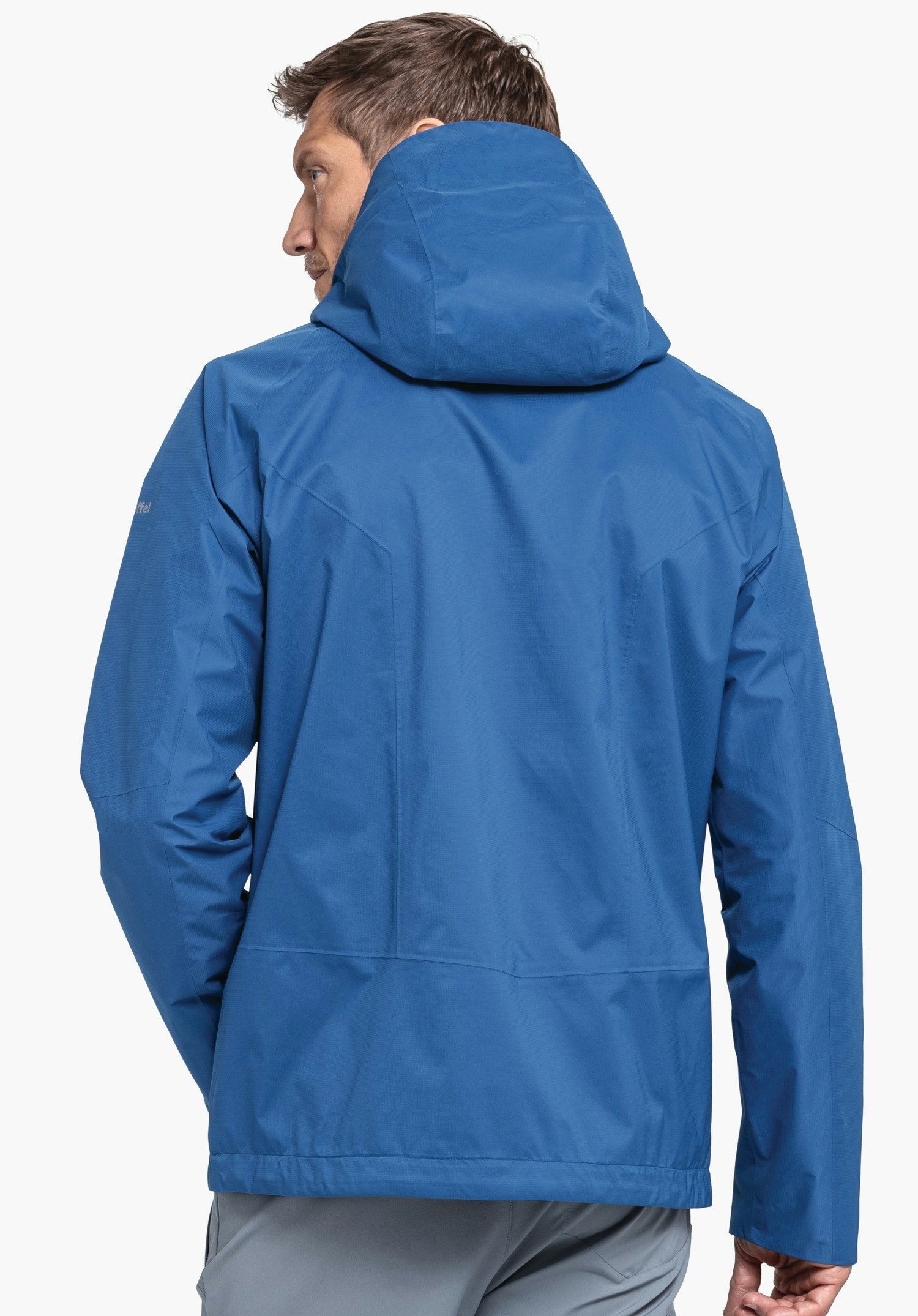 Stretchy rain jacket with pack-away bag