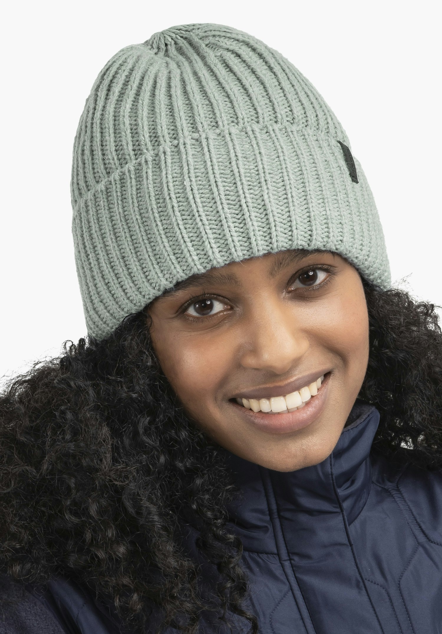Rib-knit hat with soft fleece lining