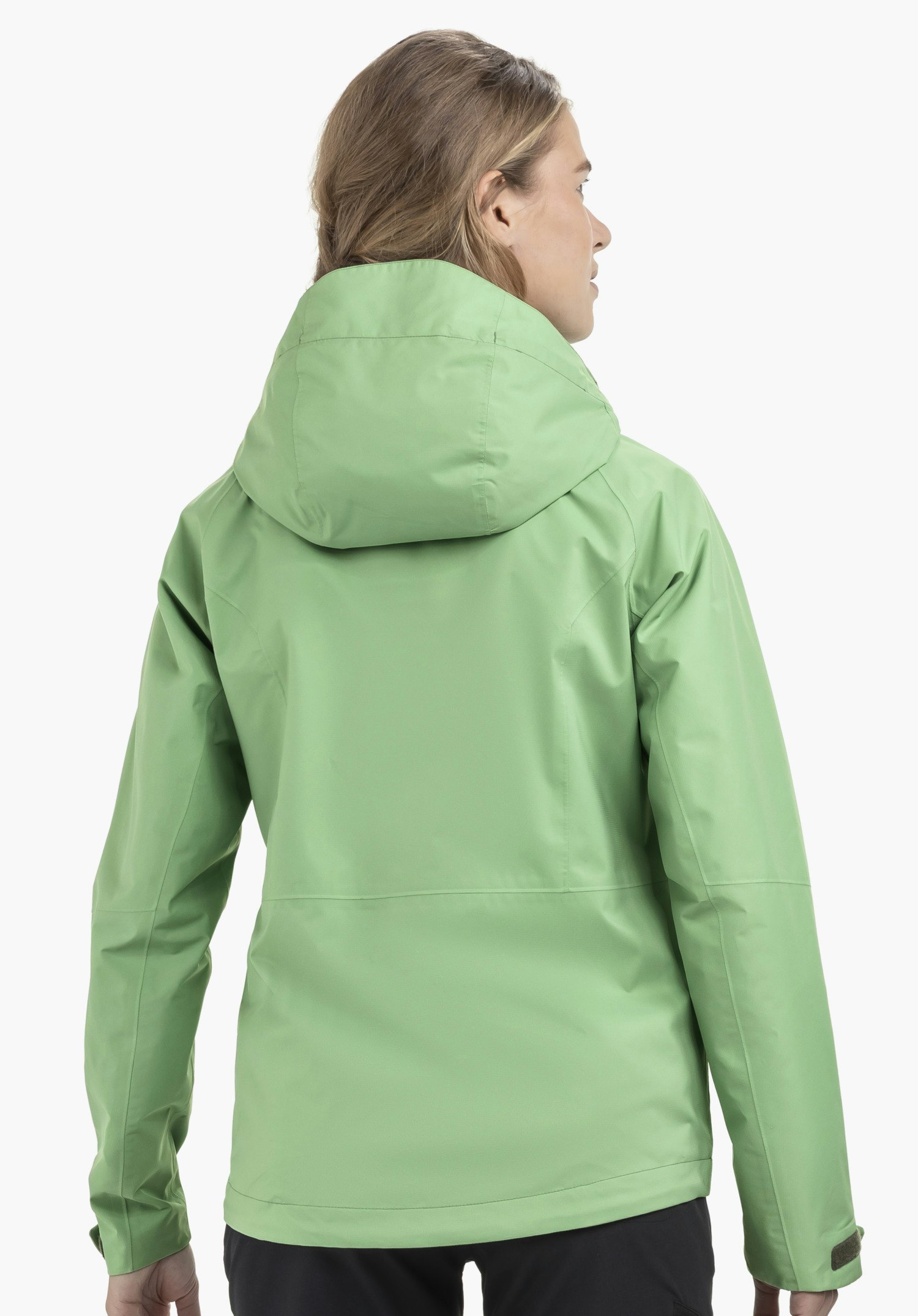 Comfortable rain jacket with pack-away pocket