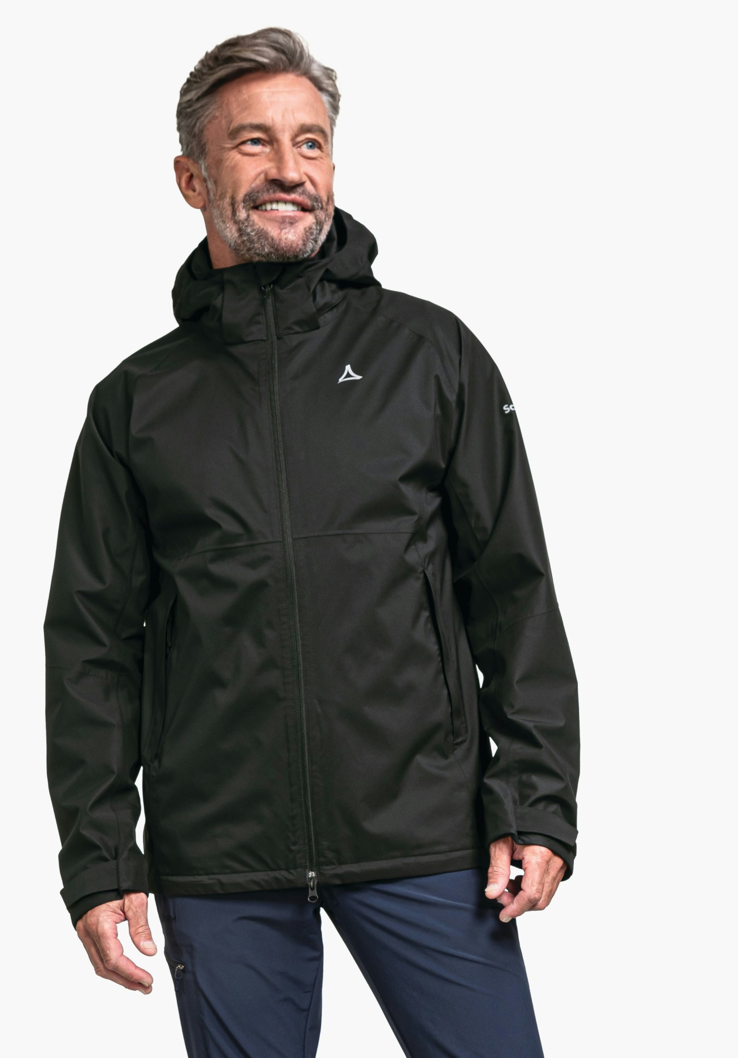 Stretchy rain jacket with pack-away bag