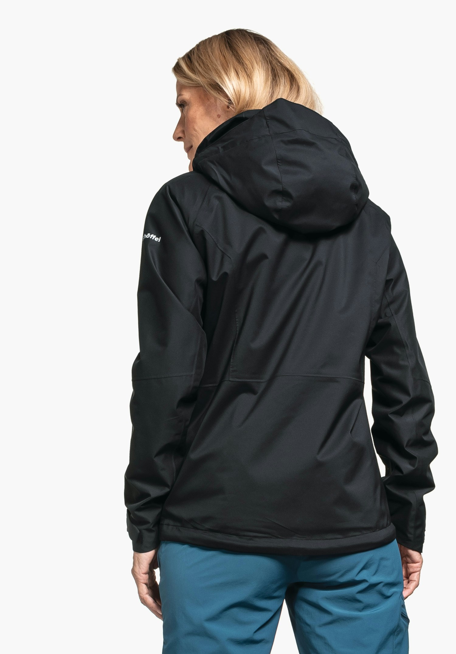 Comfortable rain jacket with pack-away pocket