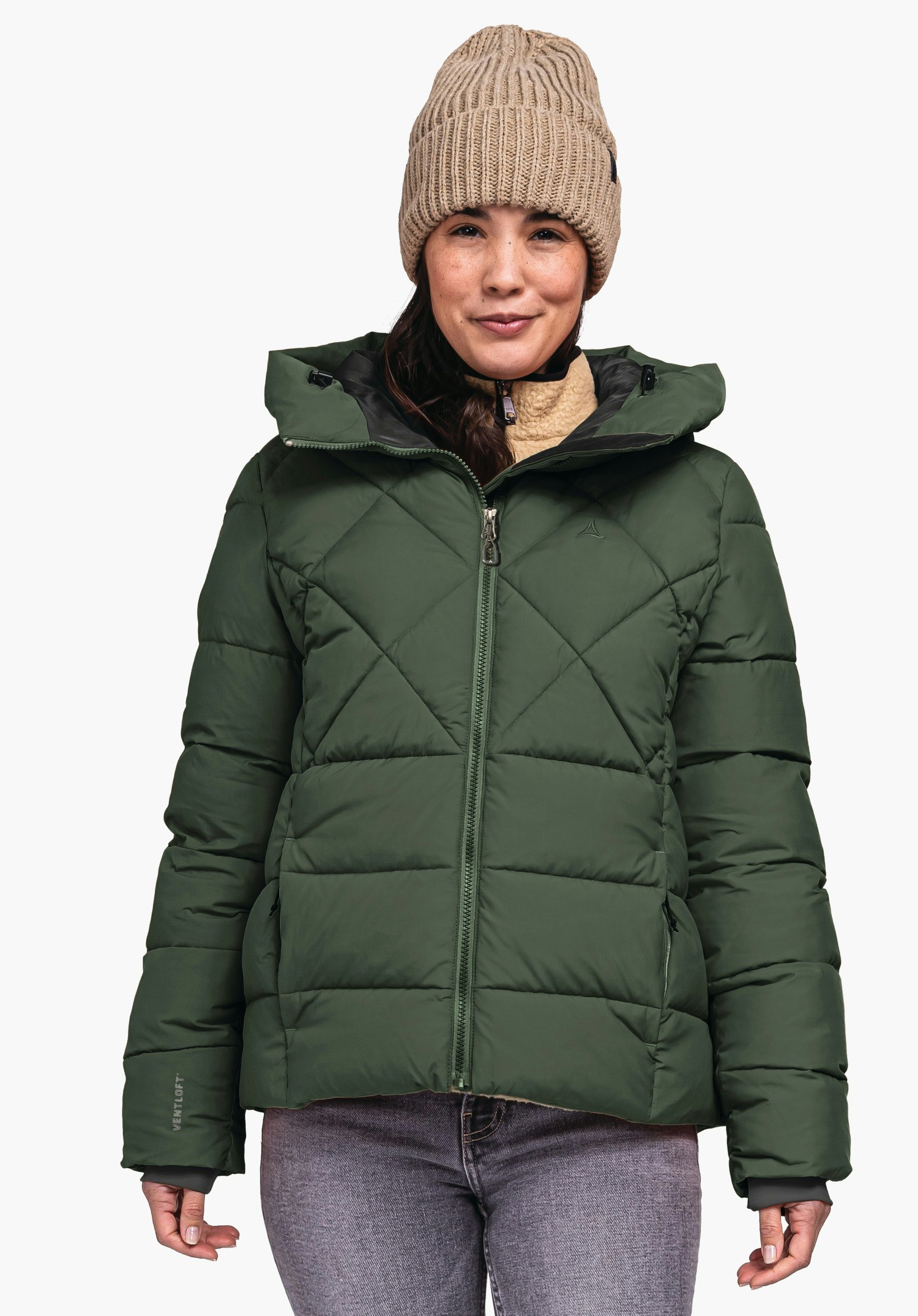 Puffer jacket with synthetic insulation