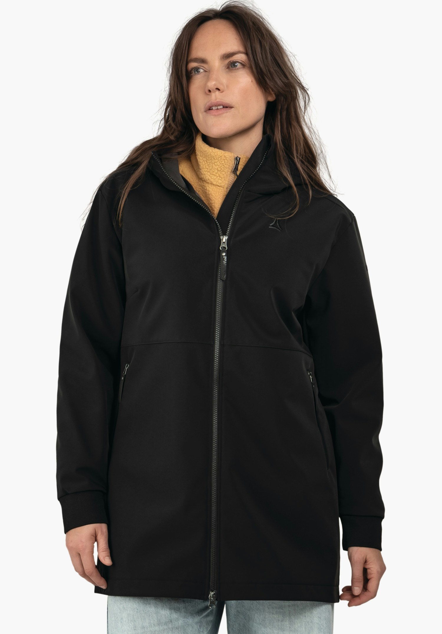 Softshell short coat with fleece lining