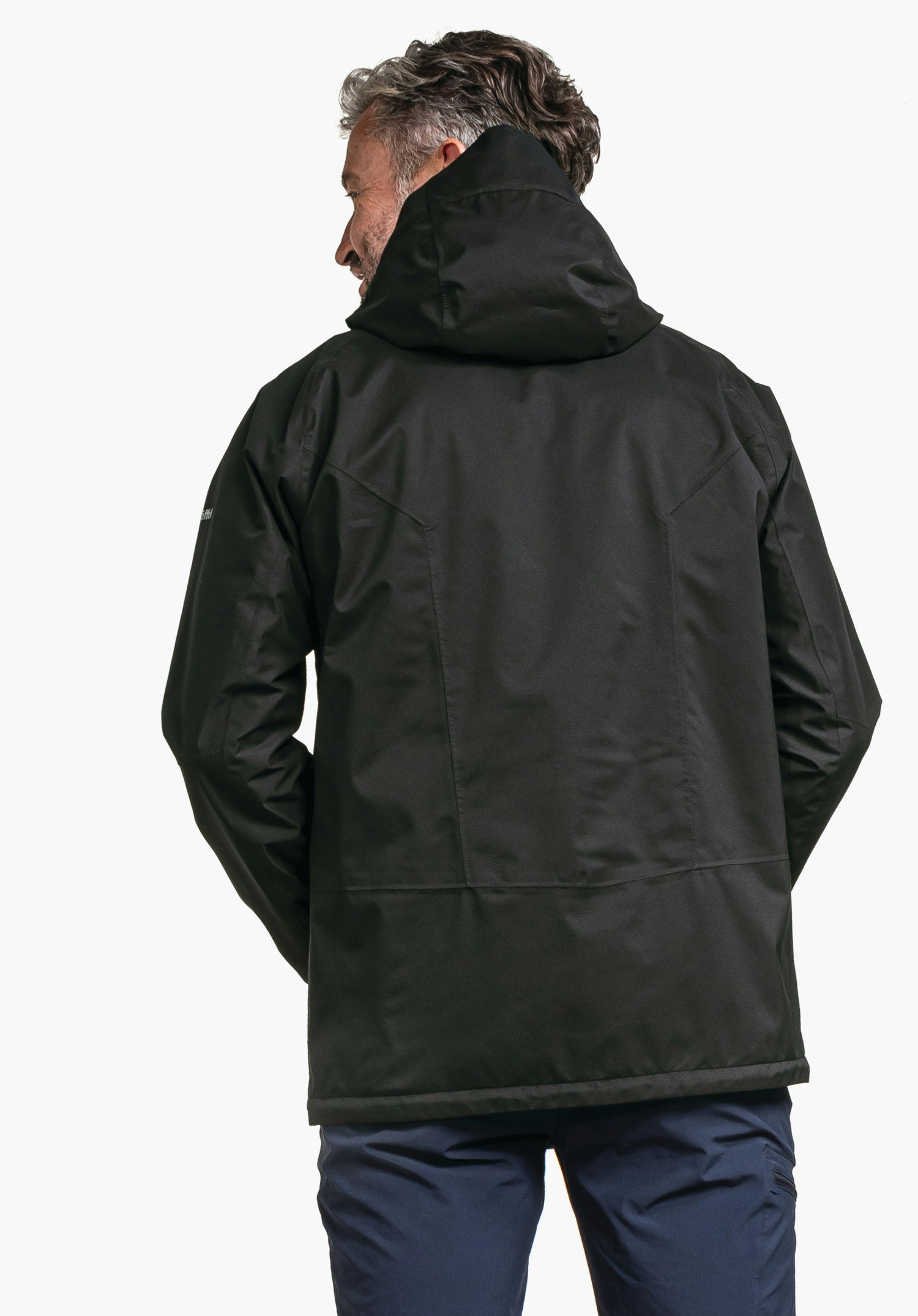 Stretchy rain jacket with pack-away bag
