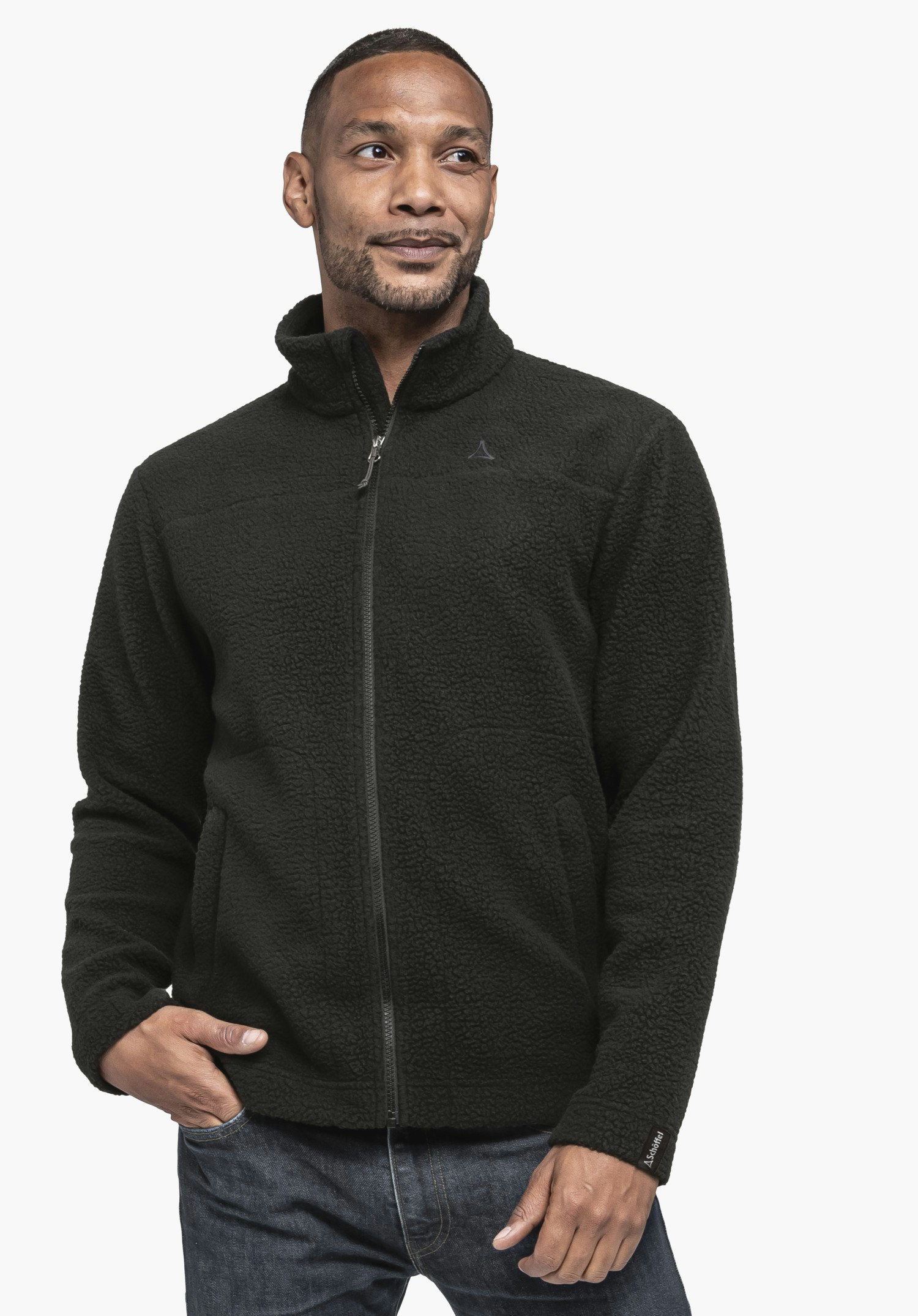 Warm Sherpa fleece jacket with stand-up collar