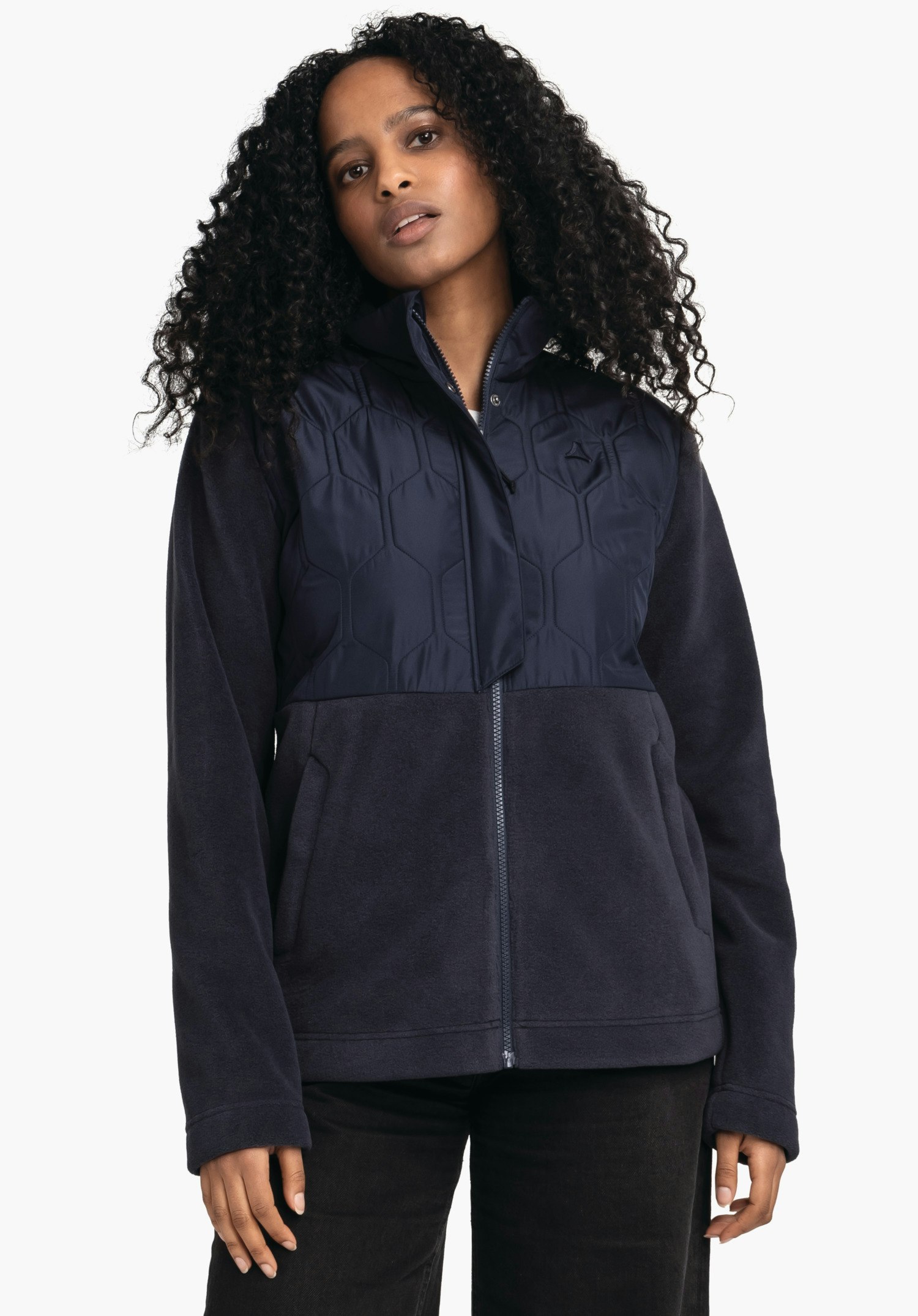 Fleece jacket with material mix & decorative quilting