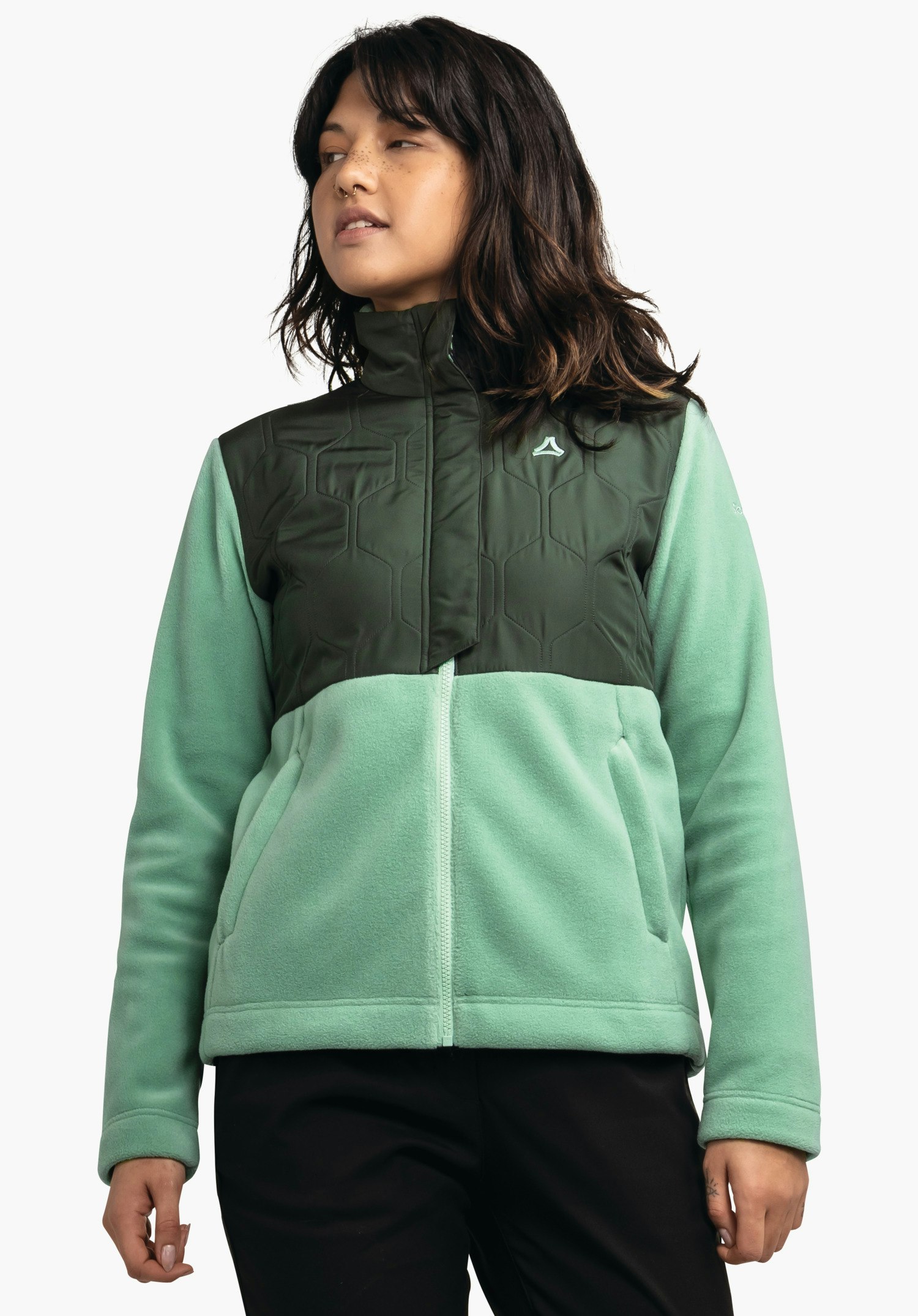 Fleece jacket with material mix & decorative quilting