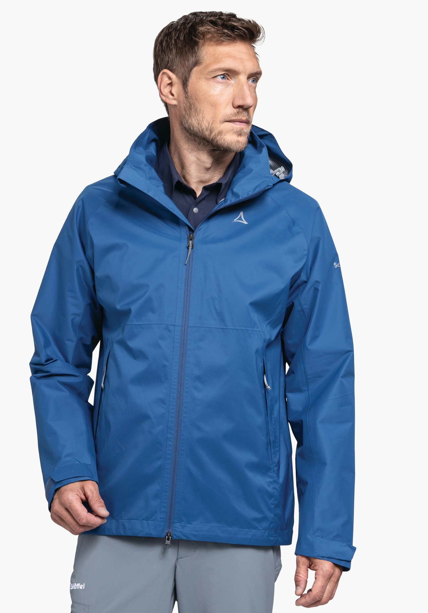 Stretchy rain jacket with pack-away bag