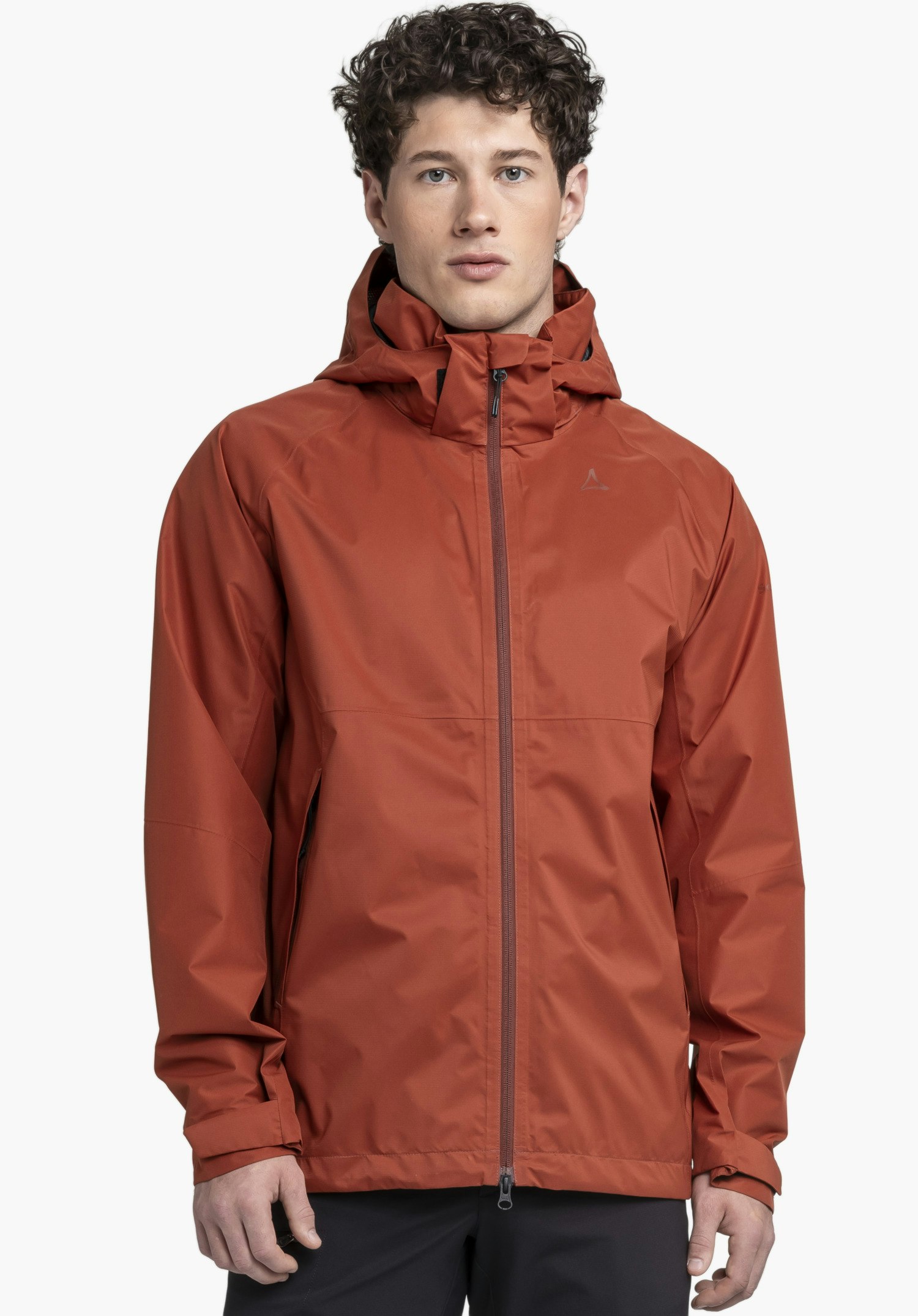 Stretchy rain jacket with pack-away bag