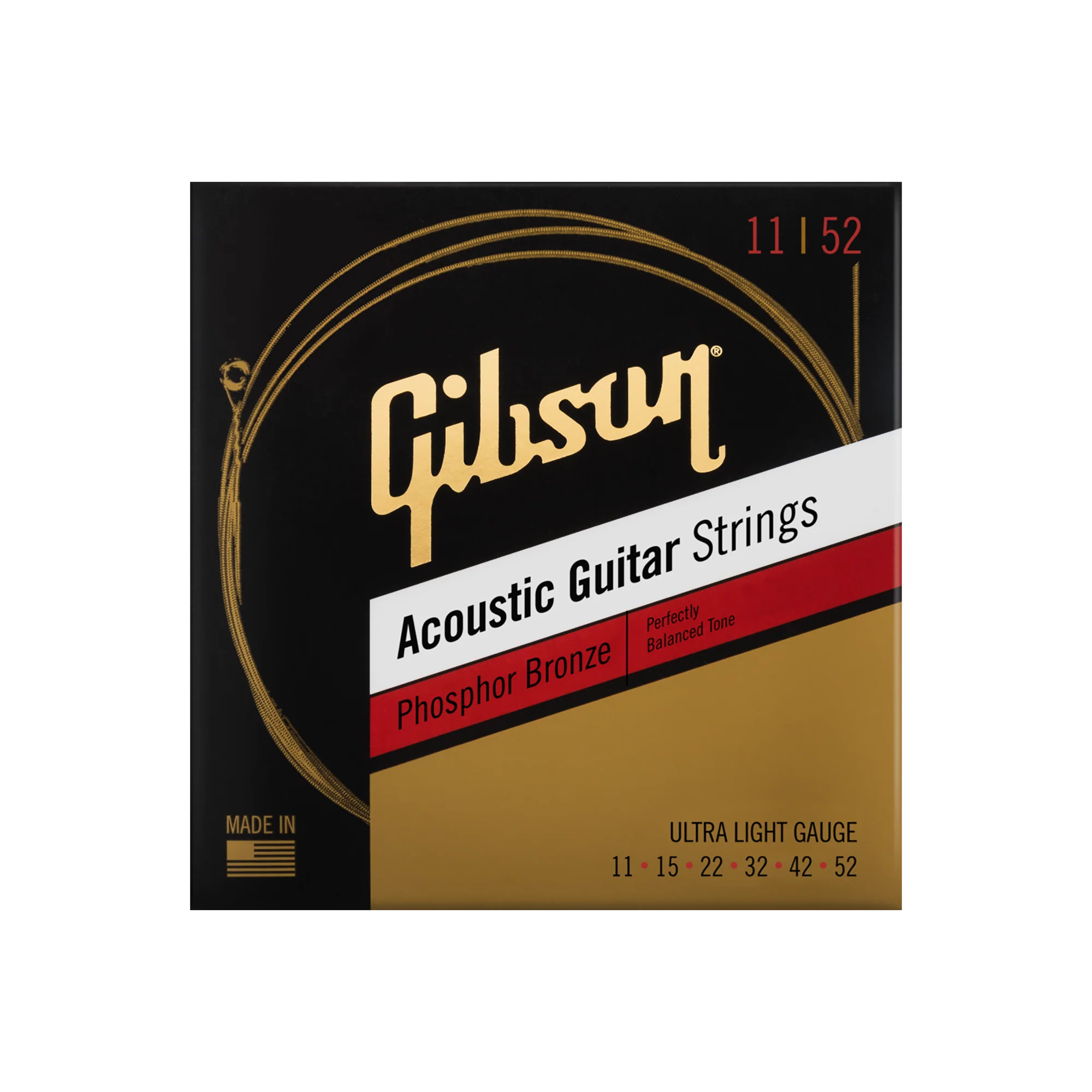 Gibson Phosphor Bronze Acoustic Guitar Strings, Ultra-Light Gauge
