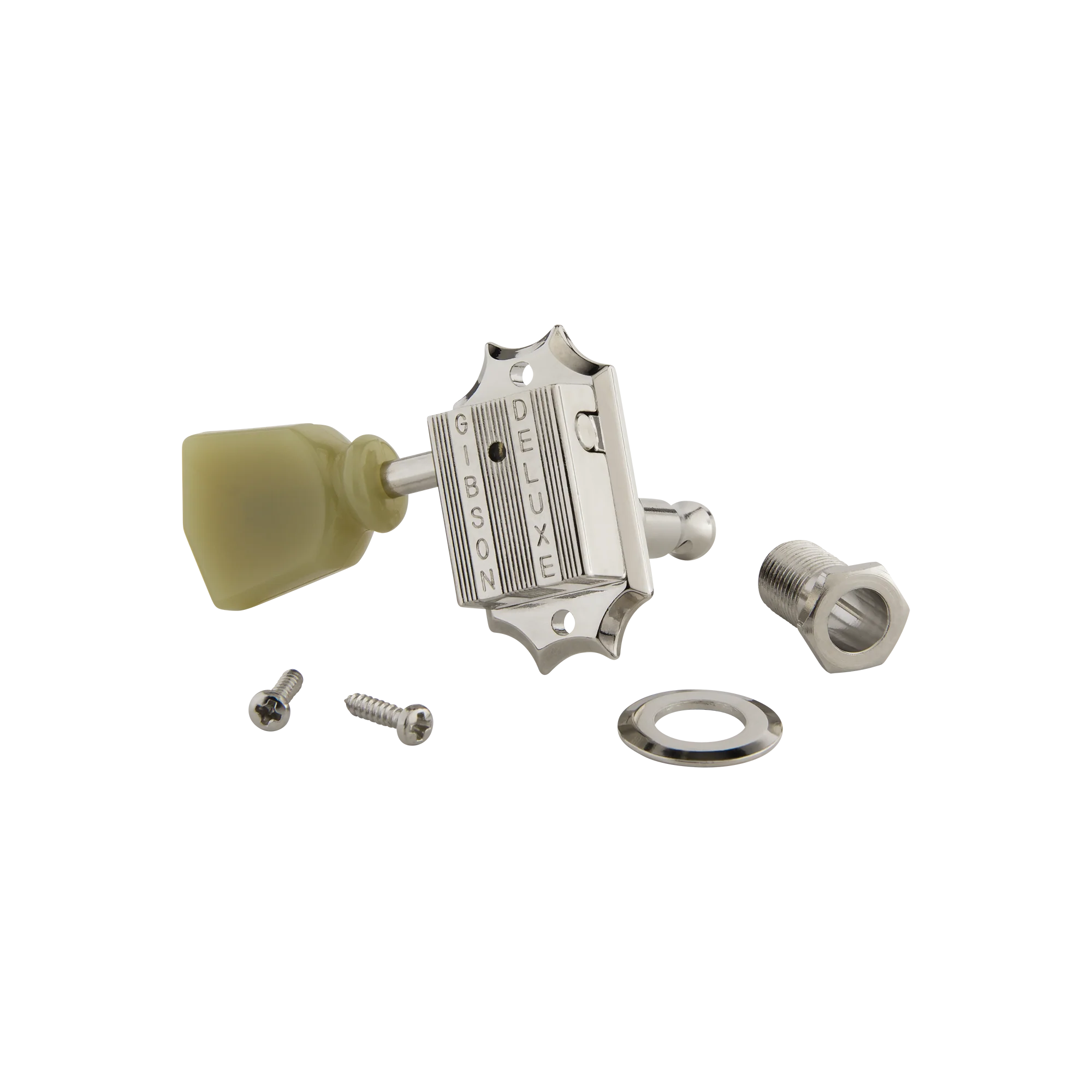 Gibson Deluxe Green Key Tuner Set, Vintage Nickel