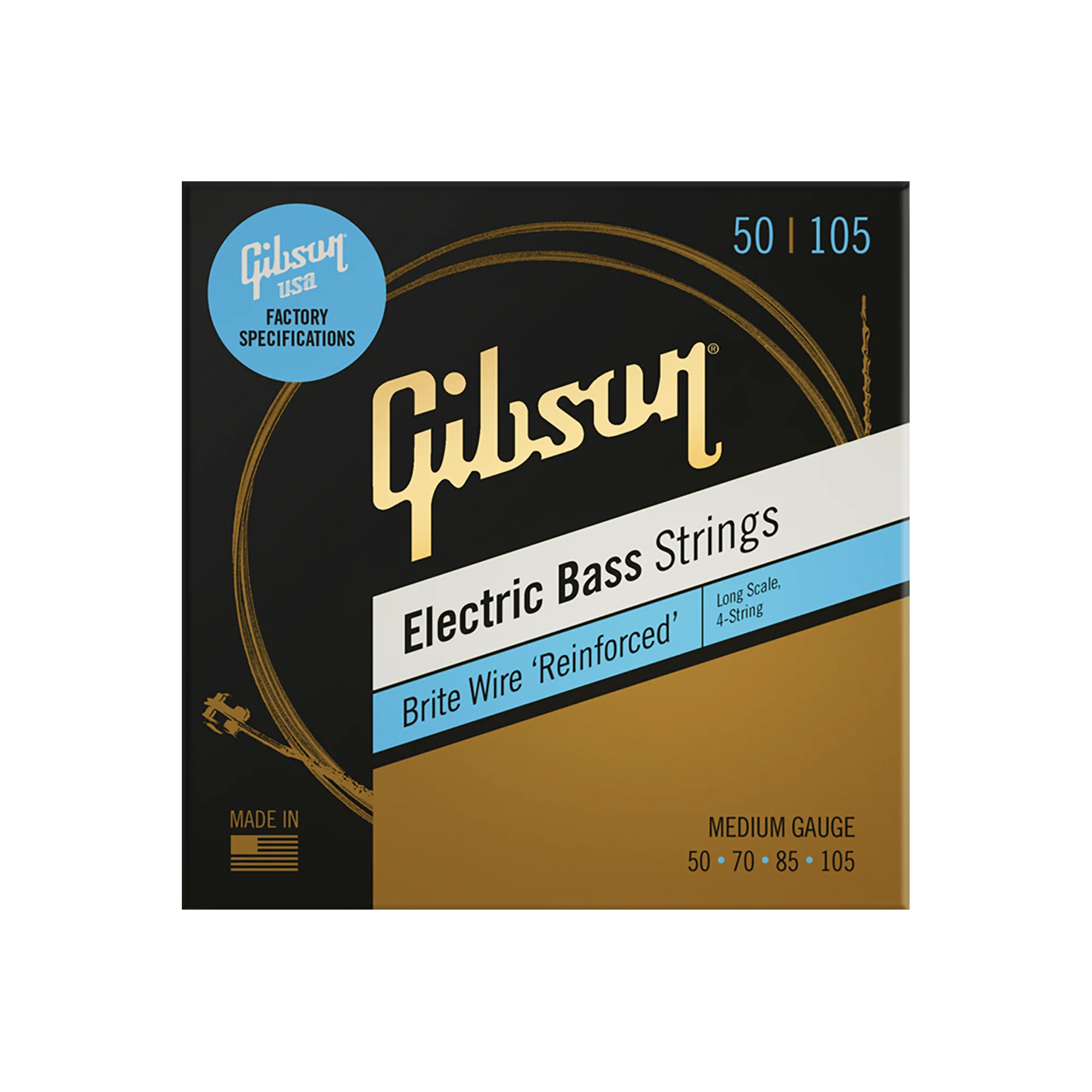 Gibson Brite Wire Electric Bass Strings, Long Scale, Medium Gauge