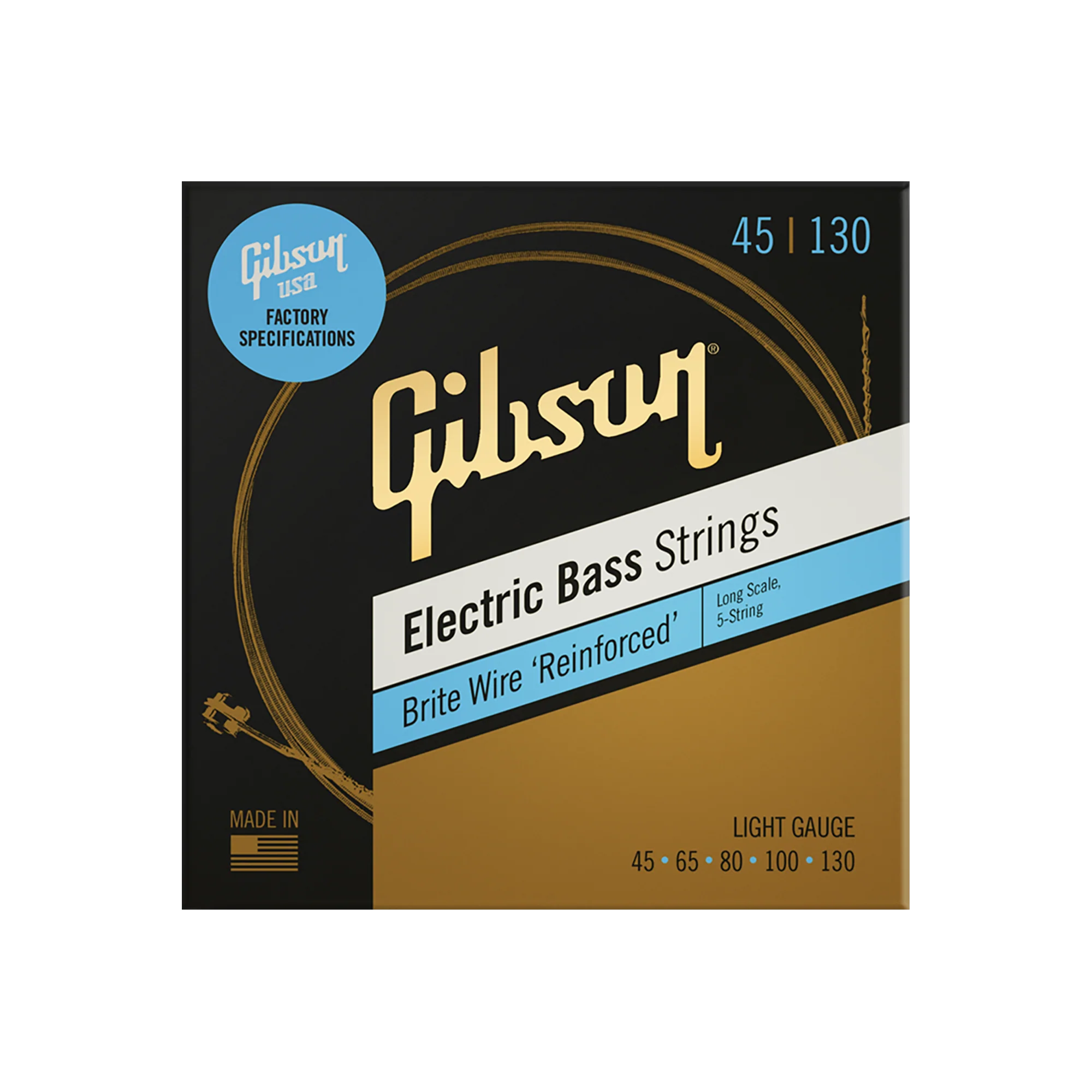 Gibson Brite Wire Electric Bass Strings, Long Scale, 5-String, Light Gauge