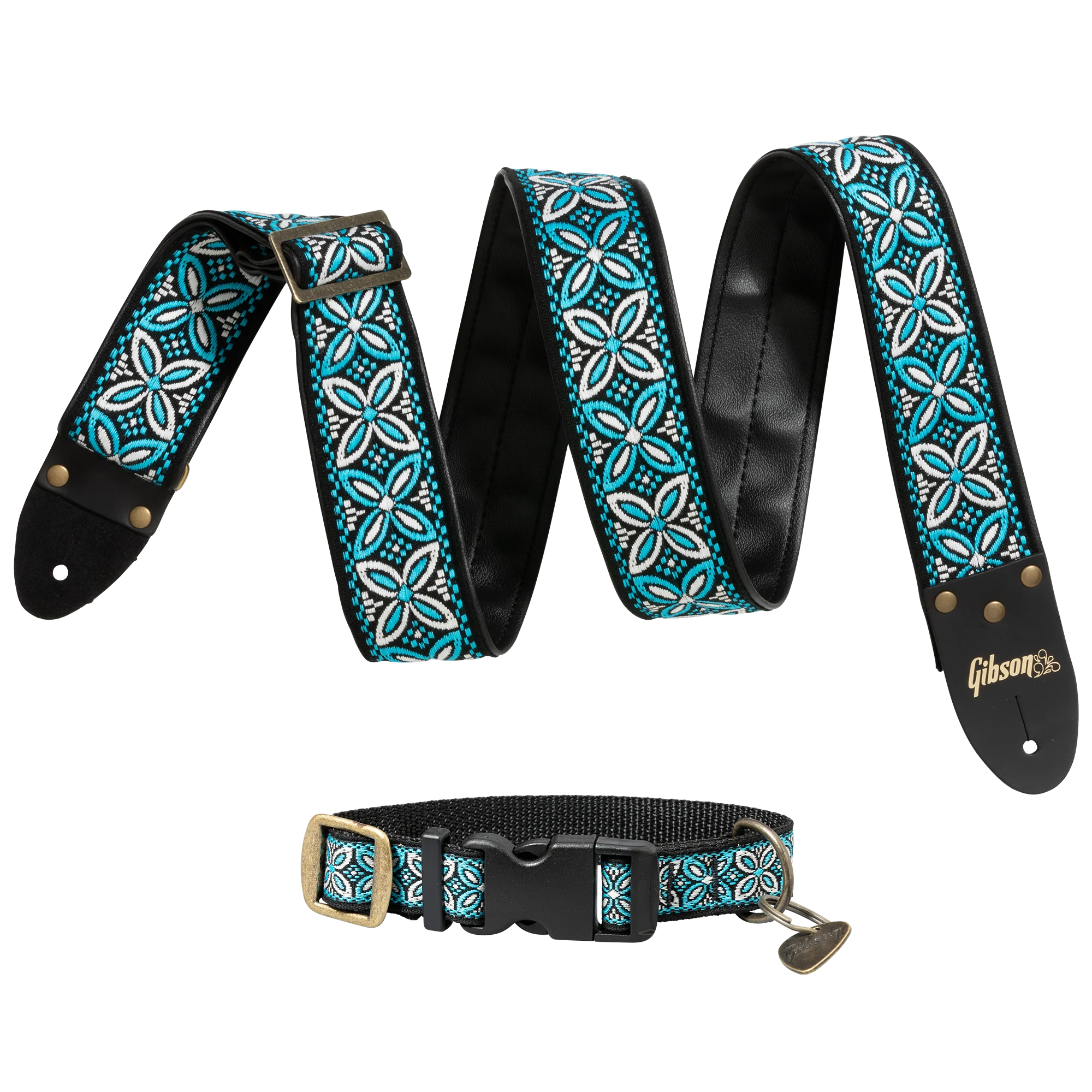 Gibson Guitar Strap Dog Collar Combo Set, Blue